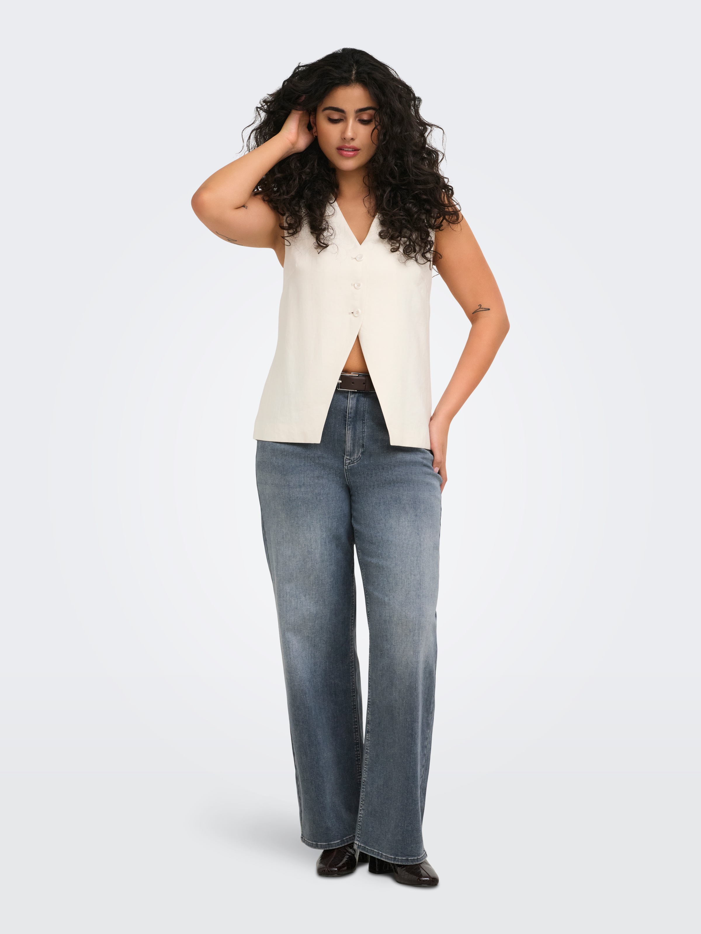 ONLY CARMAKOMA Jeans taille haute »CARWILLY WIDE HW REA2602 DNM NOOS« mélange coton, taille haute
