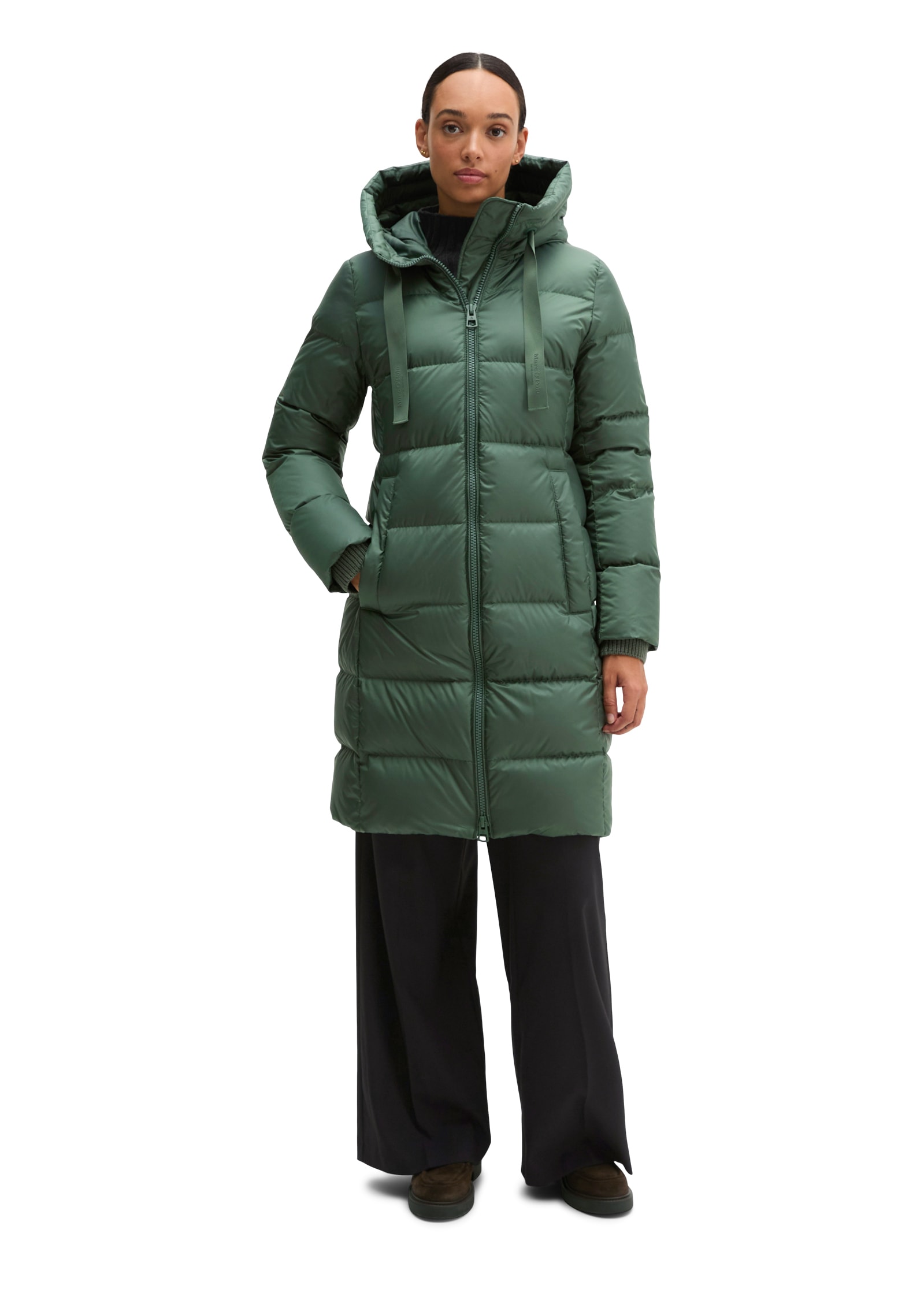 Marc O'Polo Daunenmantel mit 2-Way-Zipper und Label-Band an der Kapuze