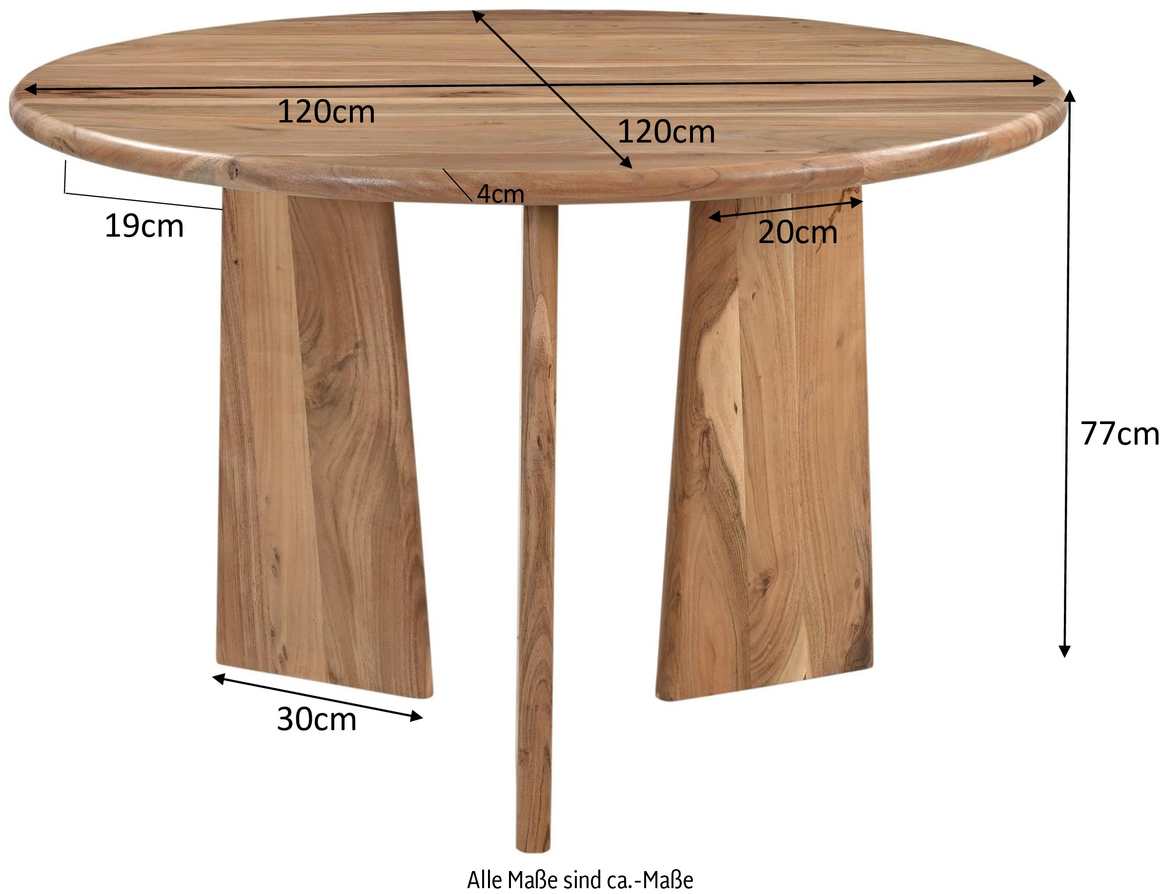 SIT Esstisch »Kyoto aus Akazie Ø120 cm mit asymmetrischem Holzgestell« 1 Stk. tlg. 4 cm starke Akazienplatte mit abgerundeten Kanten & Naturmaserung
