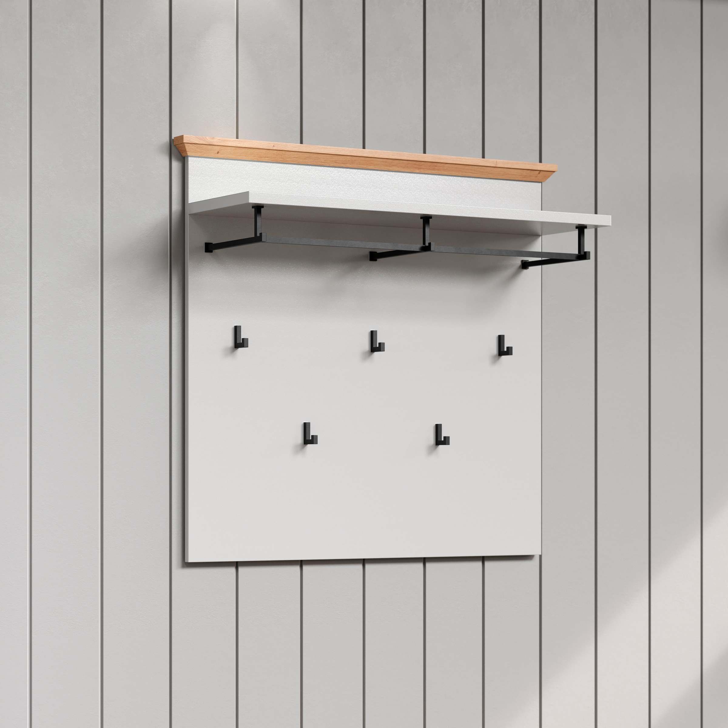 Home affaire Panneau de vestiaire »Herzwill« 1 cuis tlg. Wandpaneel, Masse B/H/T ca.: 91/49/41 cm in hellgrau und Eiche NB