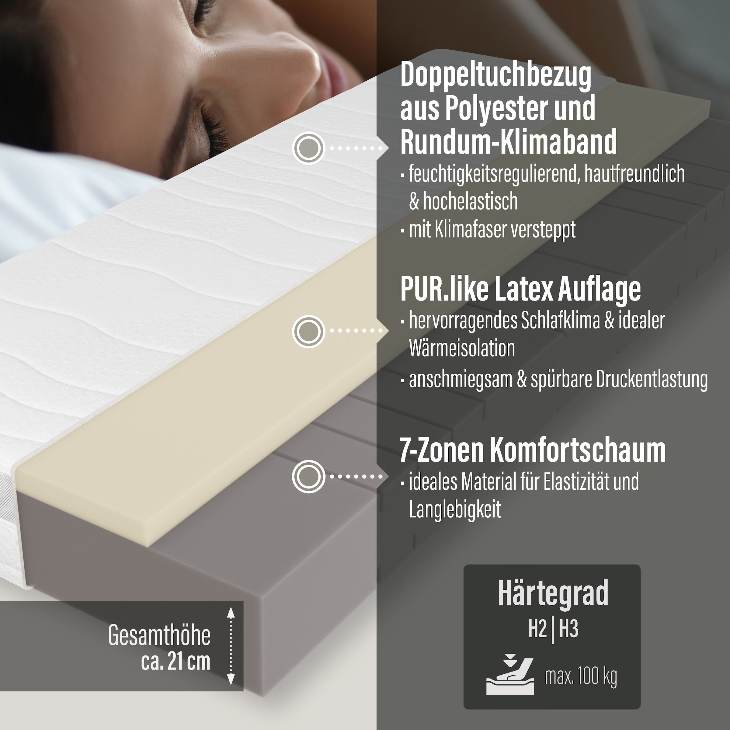 Beco Hybridschaum-Matratze »Feel Like Latex ONE KS - GOLD, Matratze 90x200 cm, 140x200 cm und mehr« 21 cm hoch 1 cuis tlg. Ergonomischer Hybridschaum mit komfortabler Feel Like Latex Auflage