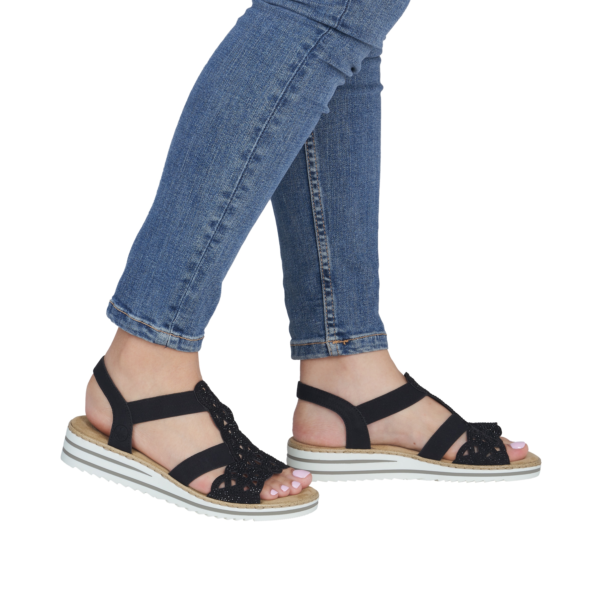 Rieker Sandale  Keilsandalette, Sommerschuh, Urlaubsschuh mit Glitzersteine