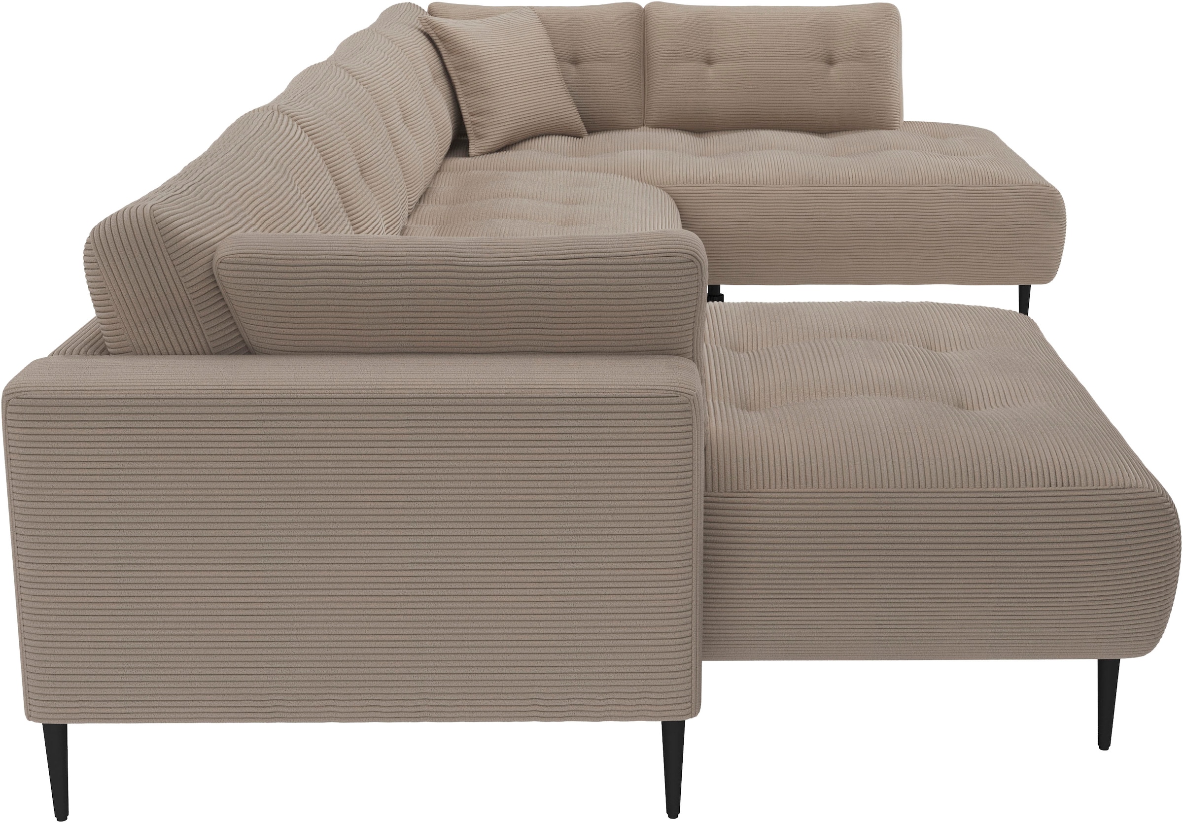 Trends by HG Paysage de salon »Leo U-Form, XXL-Sofa / Couch mit bequemer Polsterung & Zierkissen« Sofa mit mittelfesten Sitzkomfort, edle Steppung & Metallfüsse, Cord
