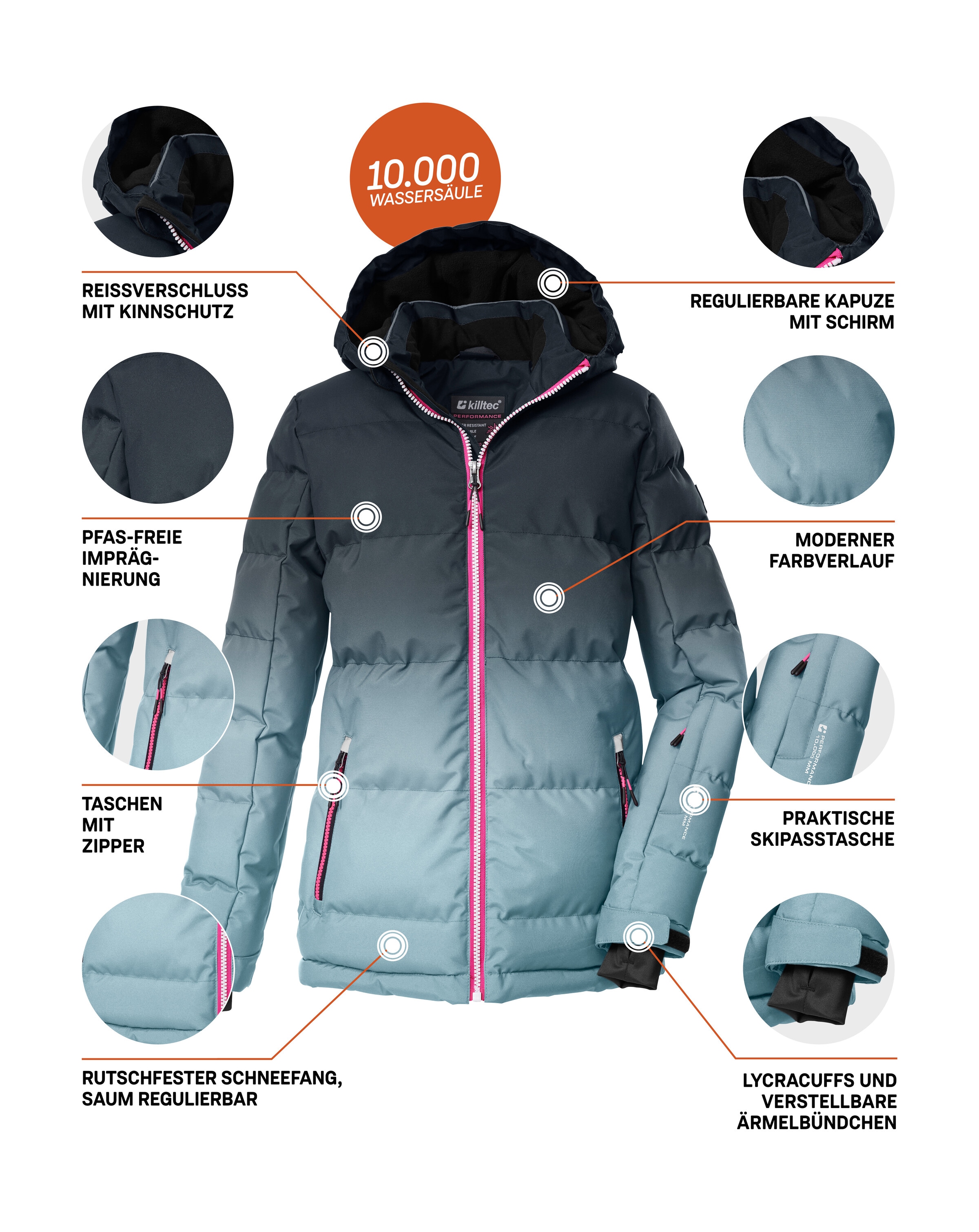 Killtec Skijacke »KSW 330 GRLS SKI QLTD JCKT« Wasserabweisende Winterjacke, atmungsaktiv, verstellbare Kapuze