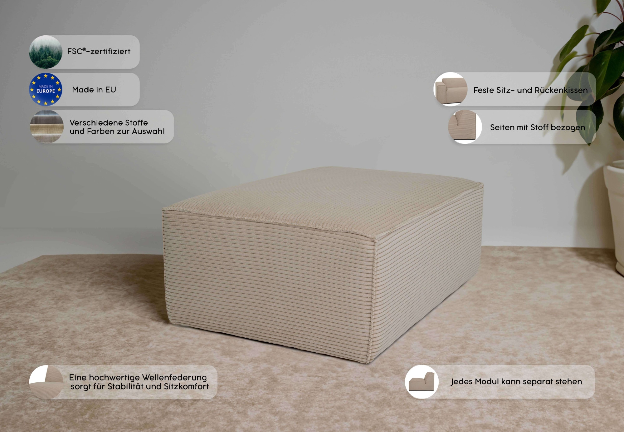 GOODproduct Polsterhocker »Clayton Breite 103 cm« in einem trendigen Cord-Bezug