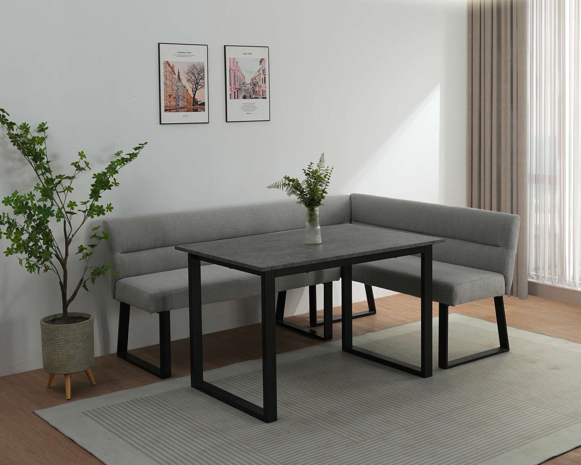 GOODproduct Banc de salle à manger »Ivanna« schwarzes Metallgestell, Webstoff Bezug, Breite 193/152