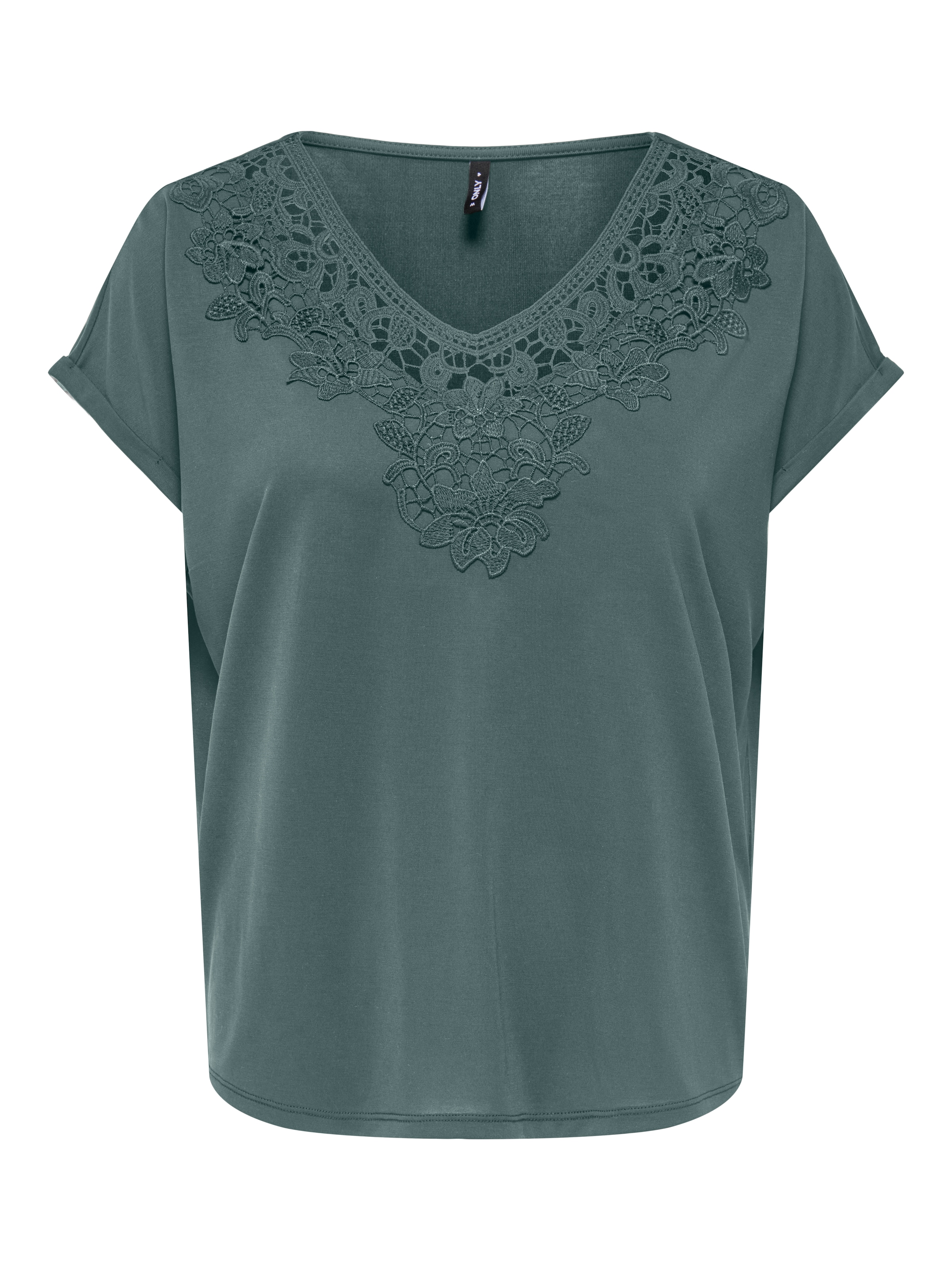 ONLY T-shirt en V »ONLFREE S/S CROCHET TOP CS JRS« mélange de matériaux, coupe régulière