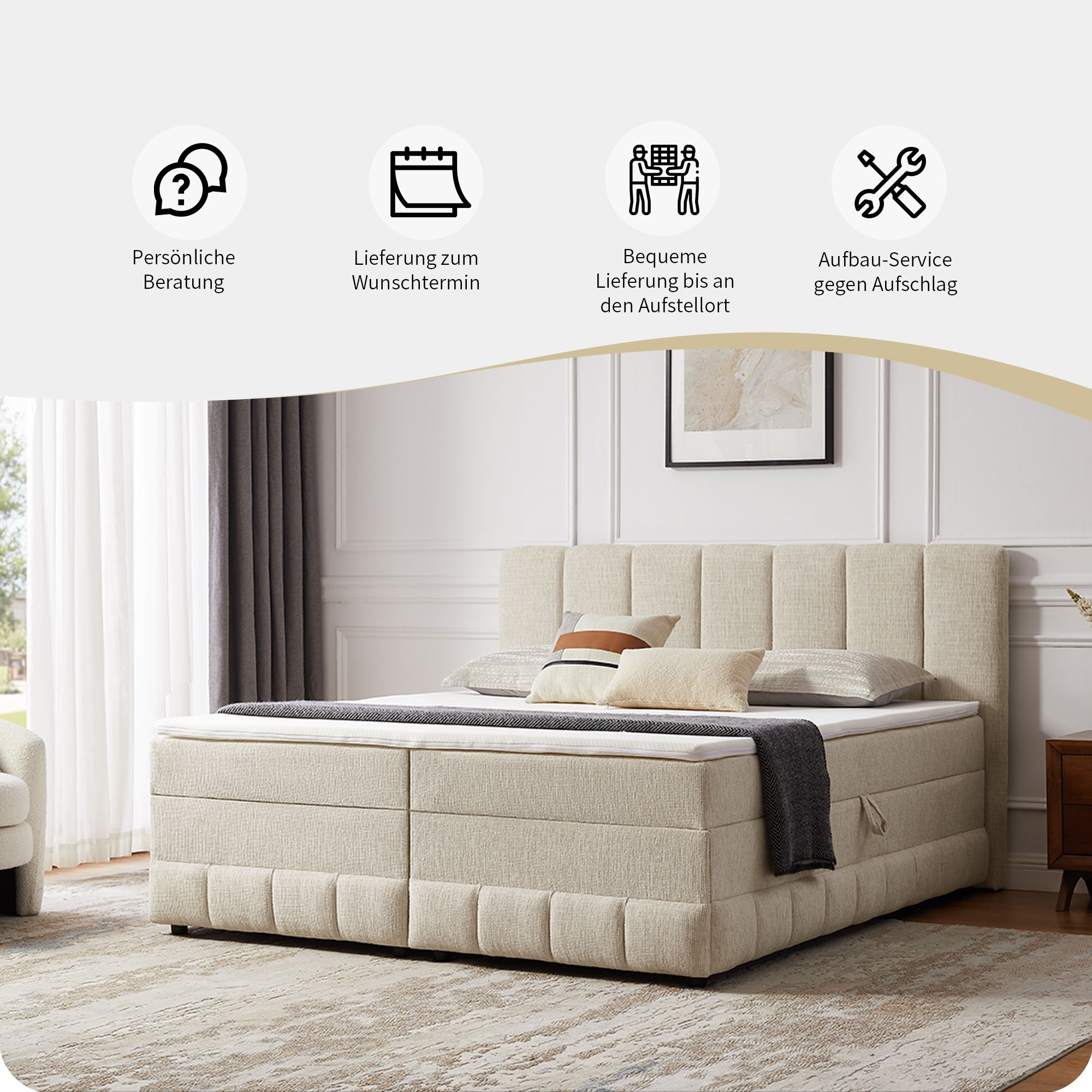 GOODproduct Lit de boxe »Likely inkl. Bettkasten, Liegefläche 180x200 cm, in Boxspring-Optik« inkl. Topper & Aufbauvideo, erhältlich in verschiedenen Farben