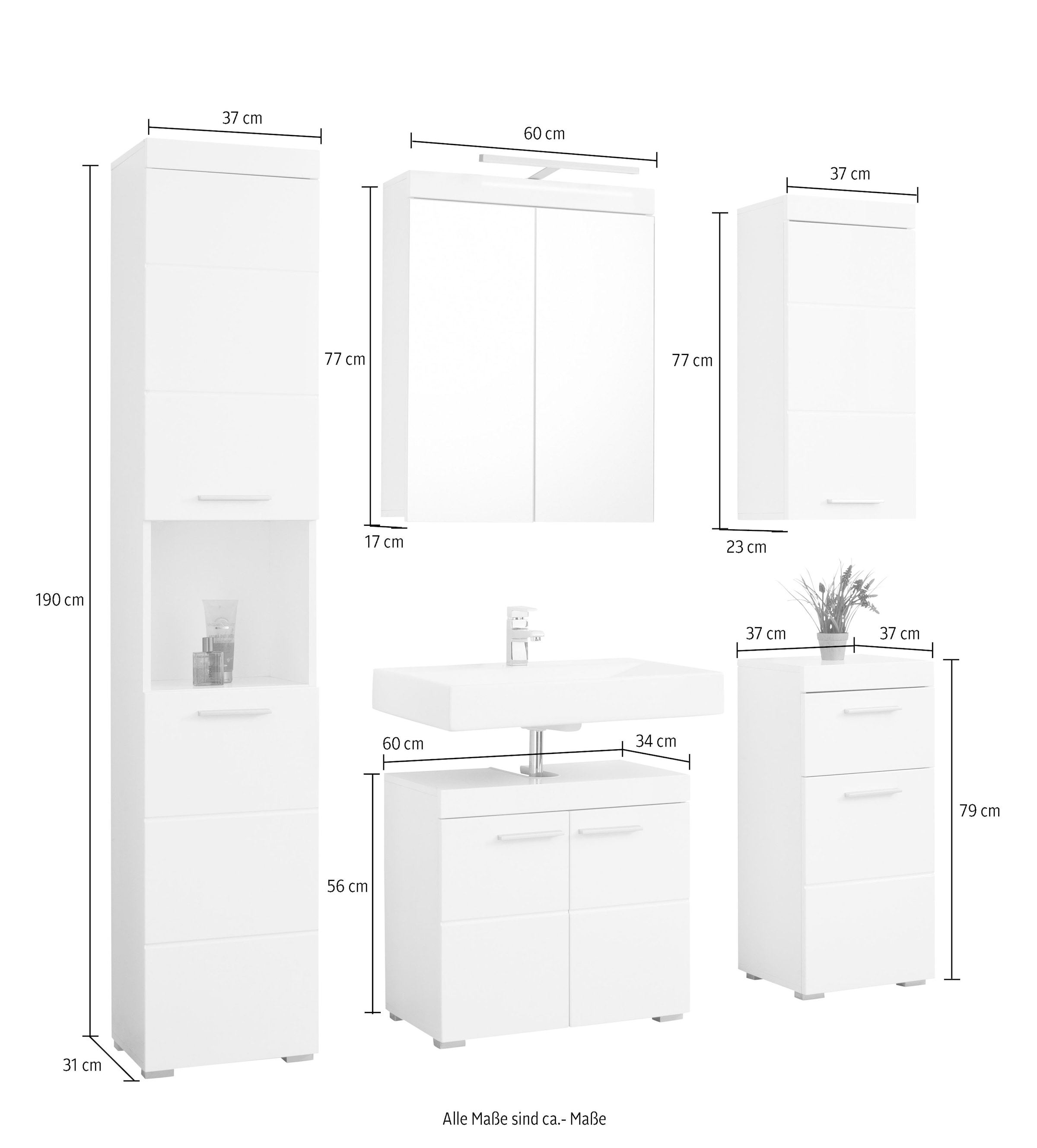welltime Ensemble de meubles de salle de bain »Avena« Ensemble, 5 cuis tlg.