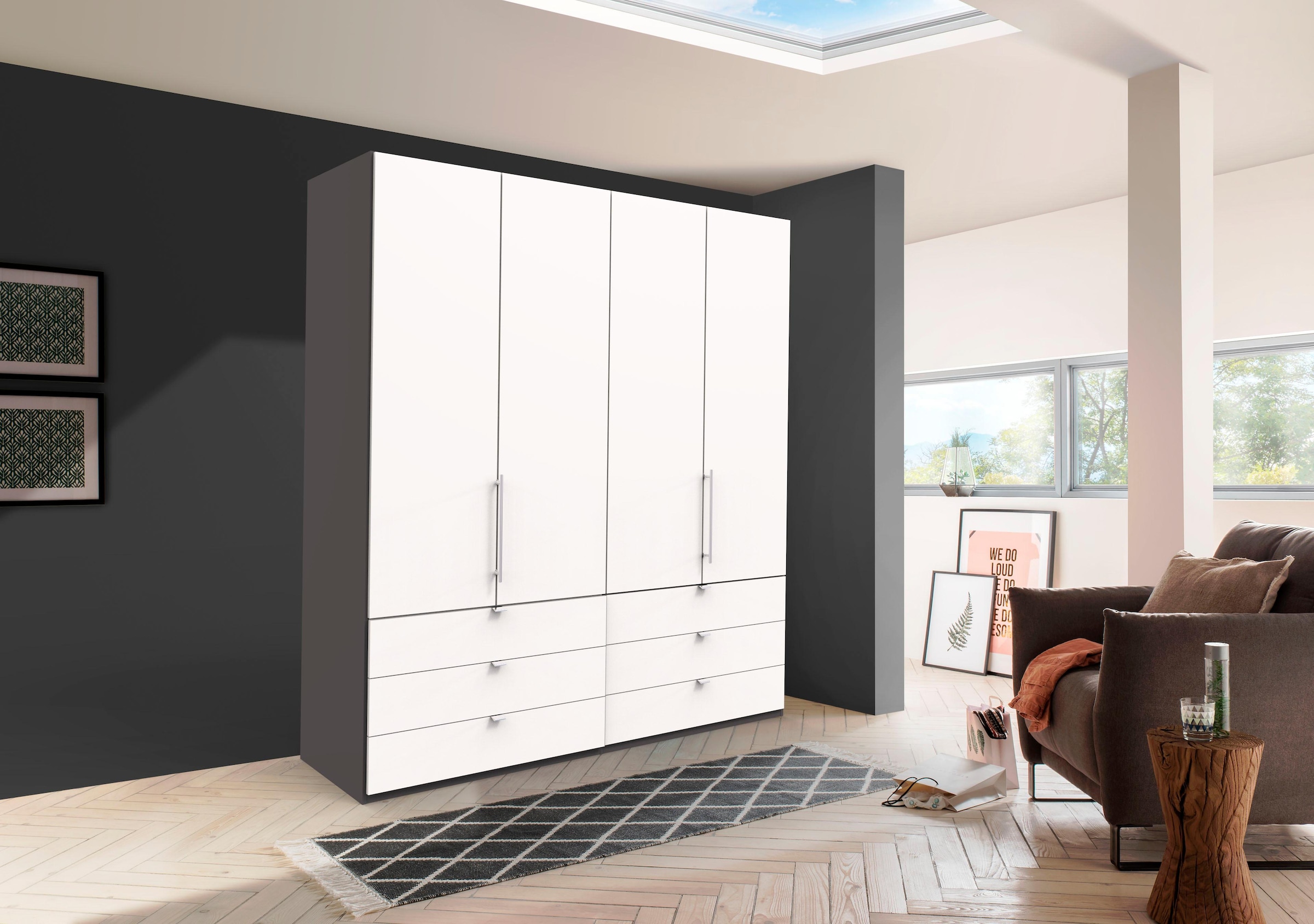 WIEMANN Falttürenschrank »Loft, Kleiderschrank, Schrank, Wäscheschrank, mit Glasfront« MADE IN GERMANY,  inkl. gepämpften Schubkästen und Türen, mit Panoramaöffnung