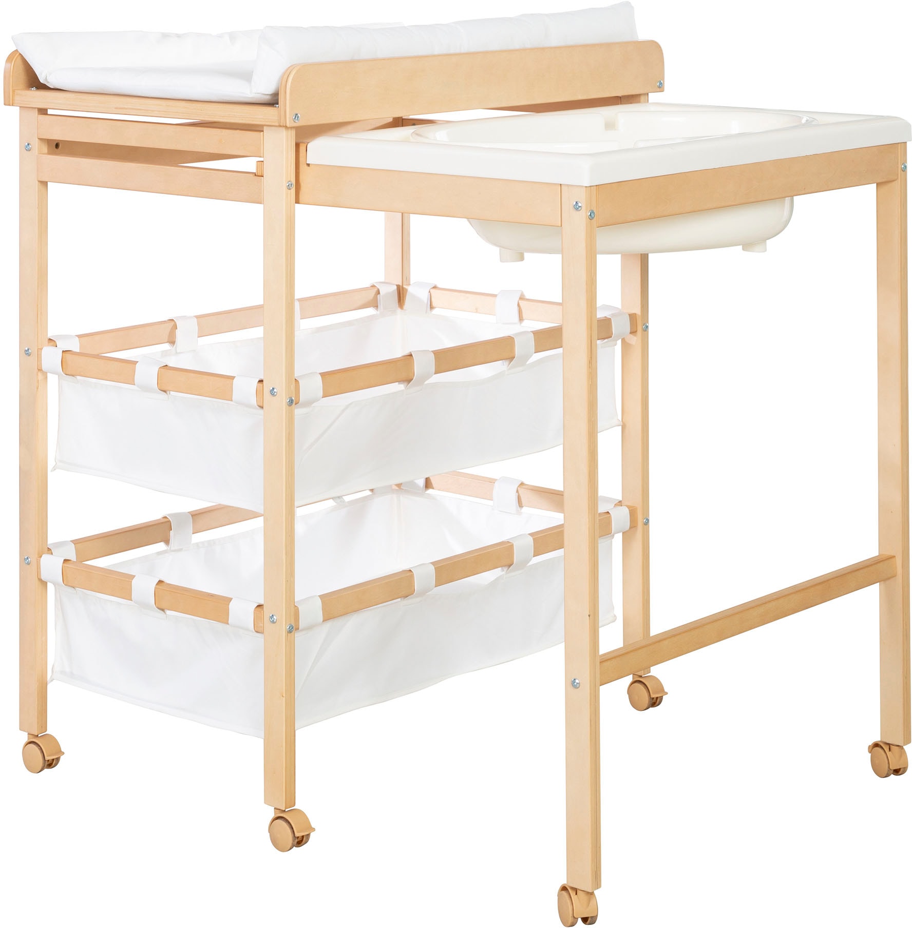 roba® Bade- und Wickelregal »Baby Pool, natur« bis 15 kg inkl. herausziehbarer Badewanne und Wickelauflage weiss 56 cm