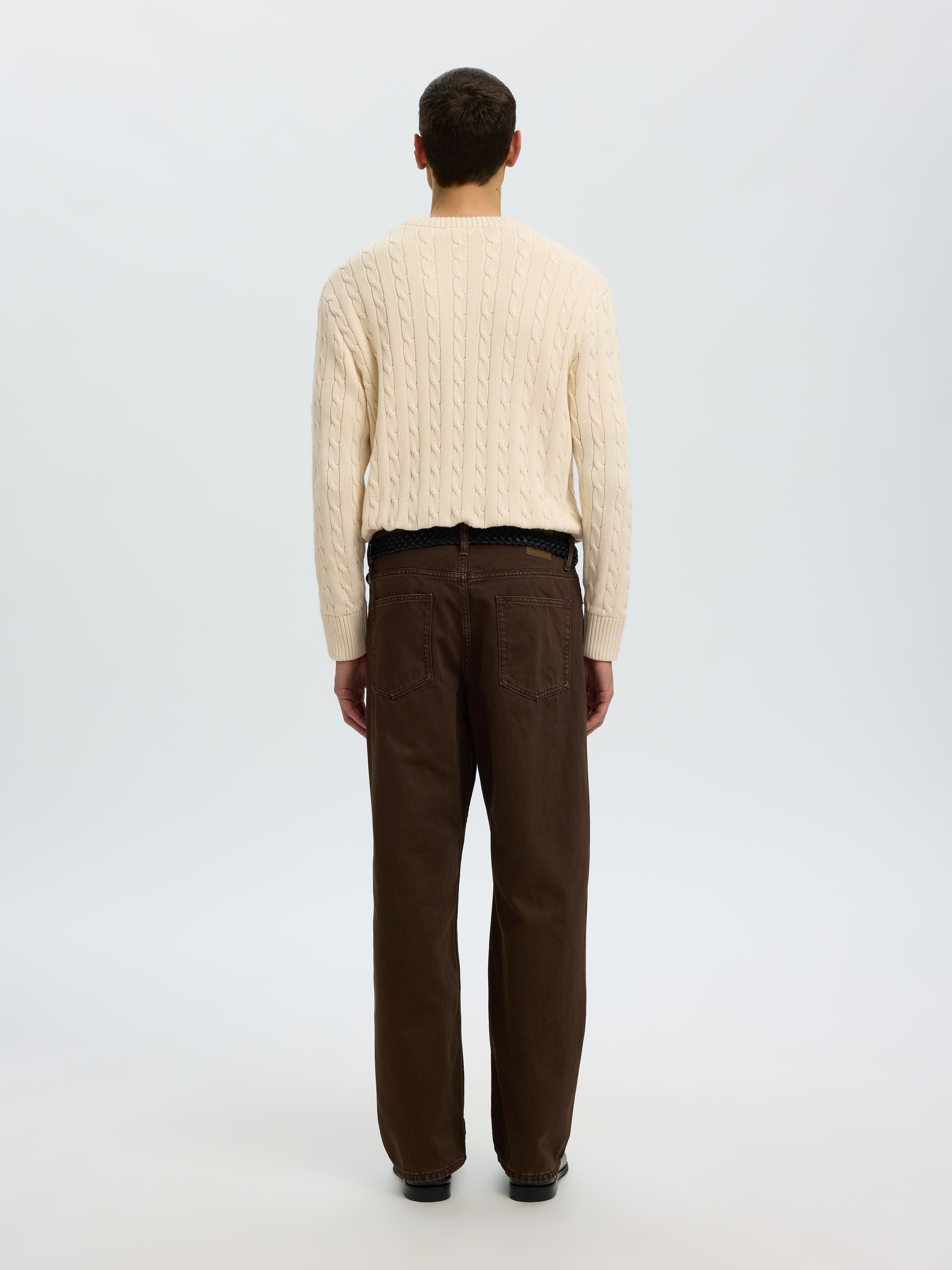 SELECTED Pull à col rond »SLMBRAUN KNIT CABLE CREW NOOS« coton, coupe décontractée