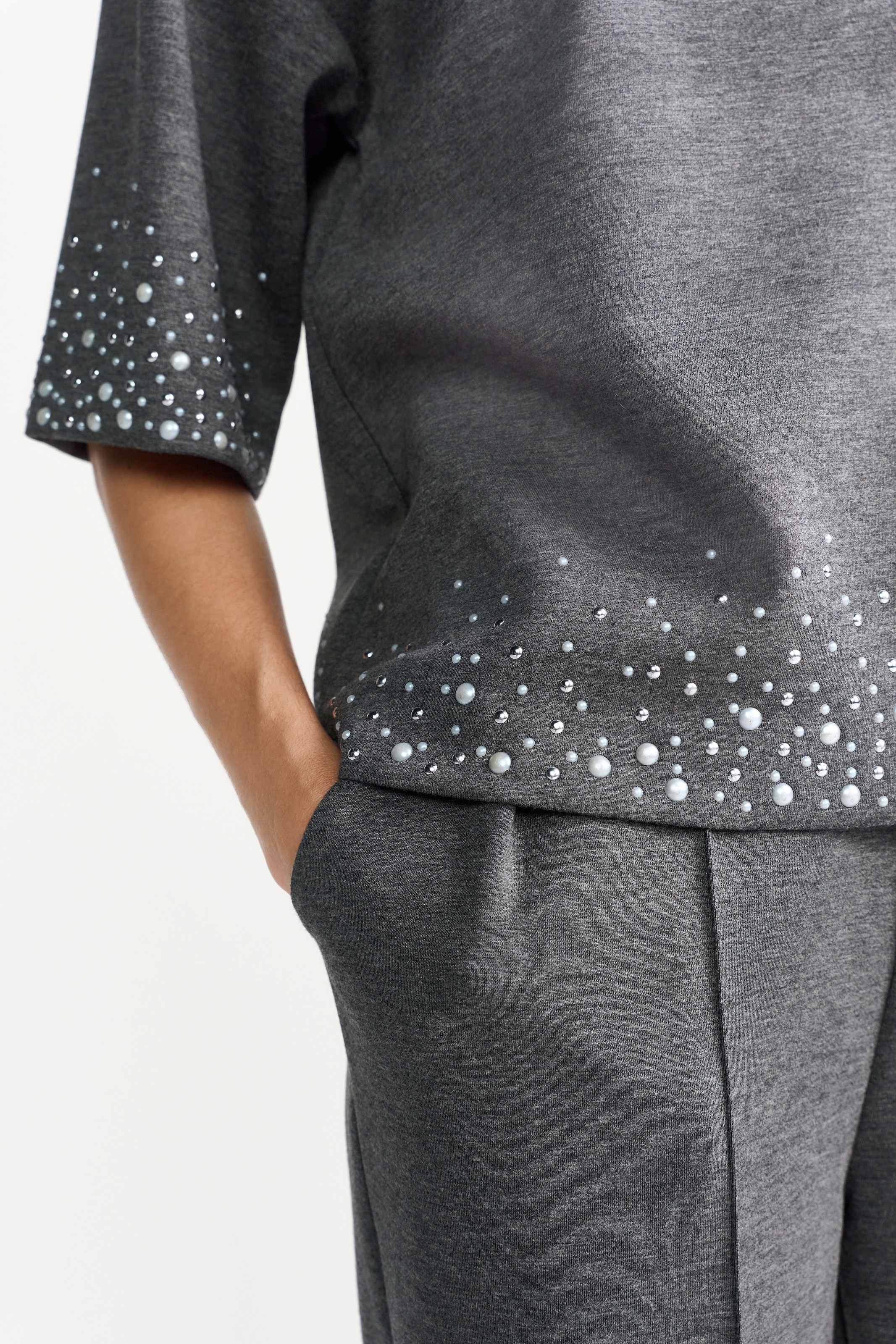 RICHROYAL T-shirt mit Strass und Perlen, Rundhals