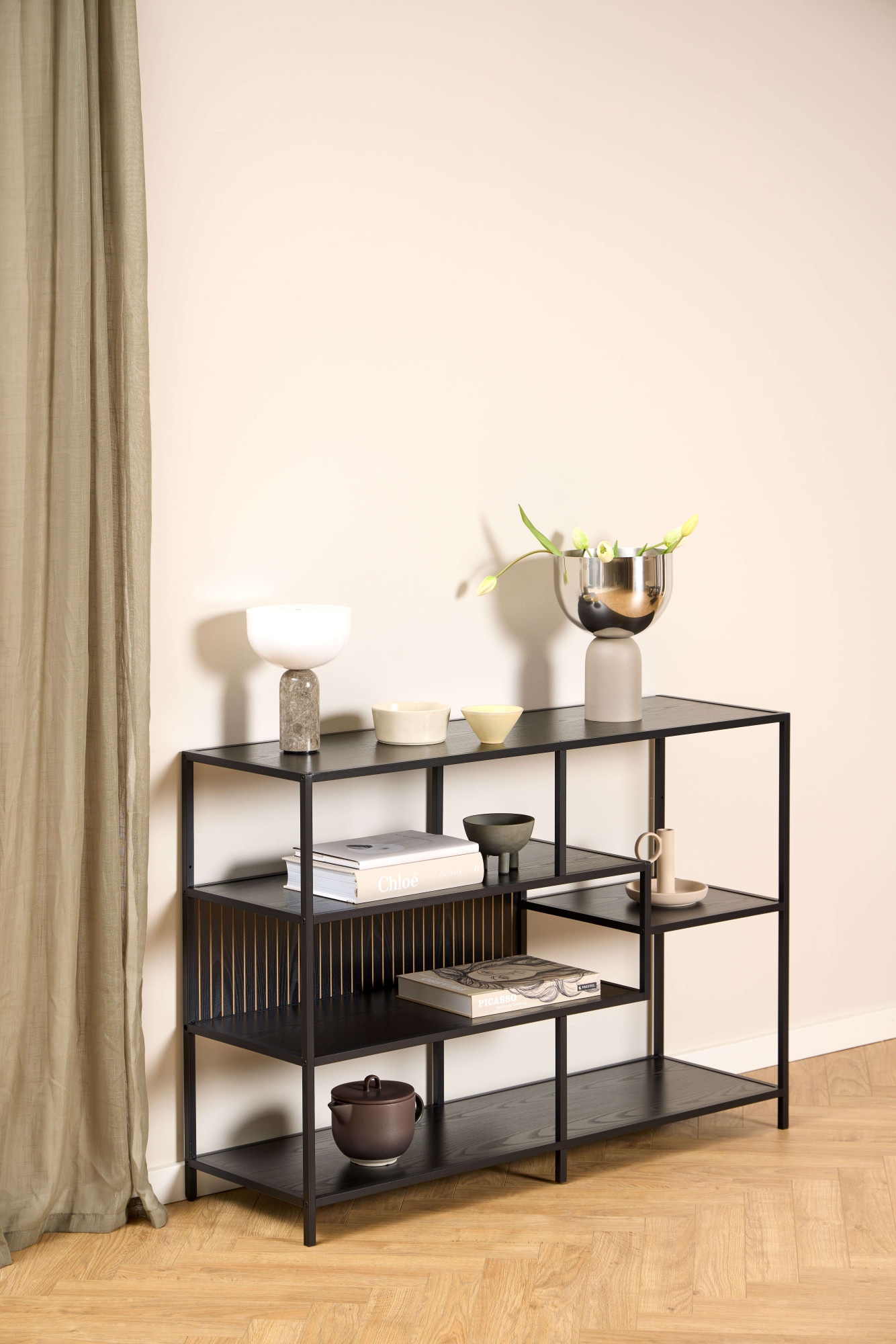 ACTONA GROUP Étagère à livres »Seaford, Standregal, Regal, Raumteiler« 114x35x78 cm,  cadre en acier noir, 5 étagères, module réversible, largeur 114 cm