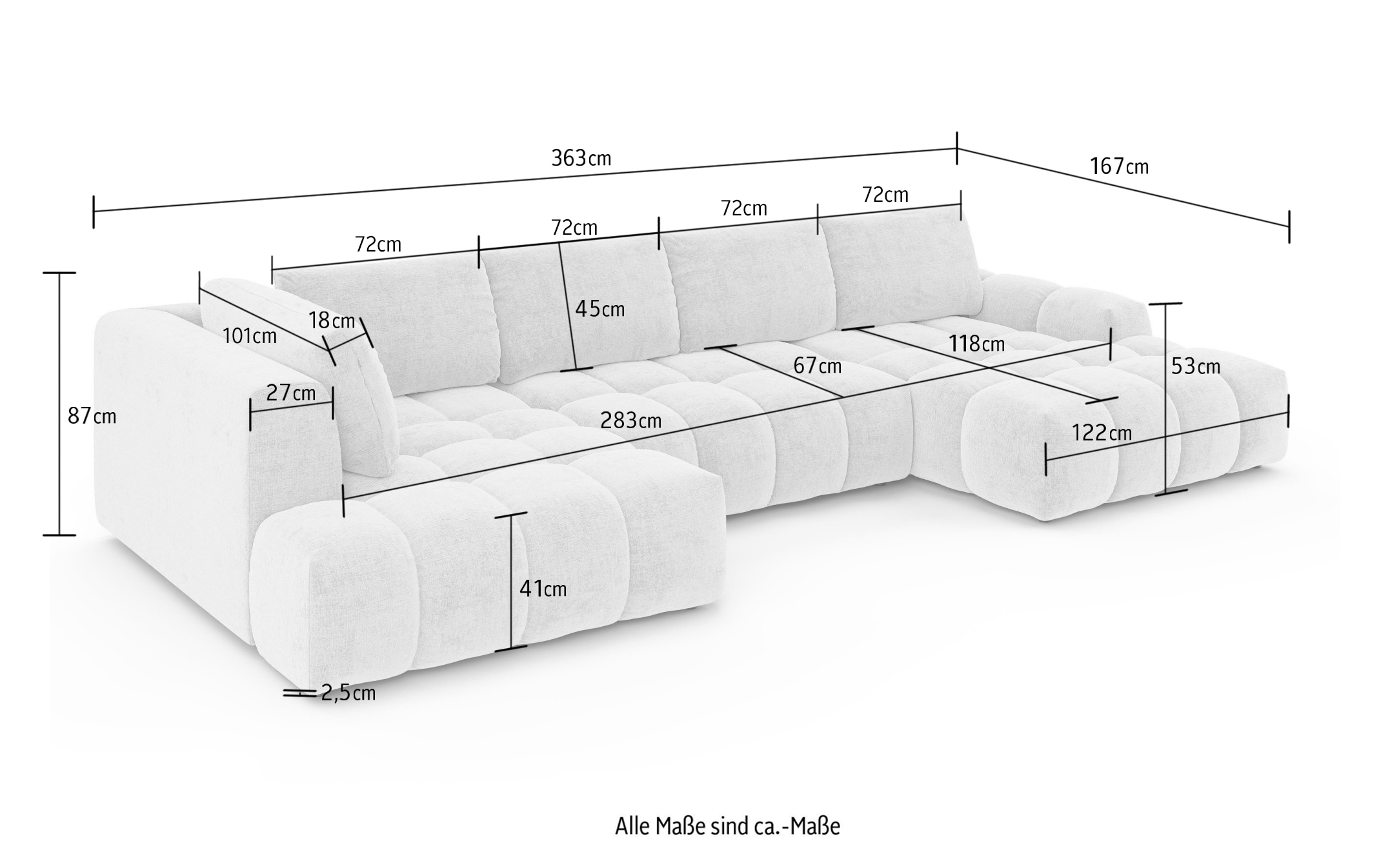 GOODproduct Paysage de salon »AZITA U-Form, Breite 363 cm - OTTO. Verlässliche Qualität.« optionnellement comme canapé-lit avec coffre, aspect bulle