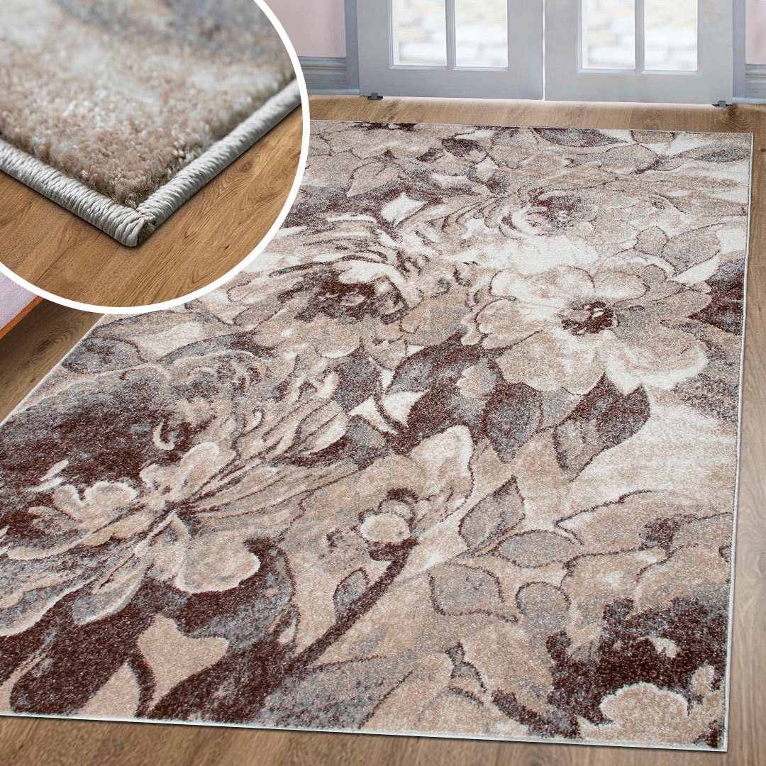 GOODproduct Teppich »Almrose« rechteckig 9 mm Höhe mit besonders weichem Flor, Blumen Muster, florales Design, Kurzflor