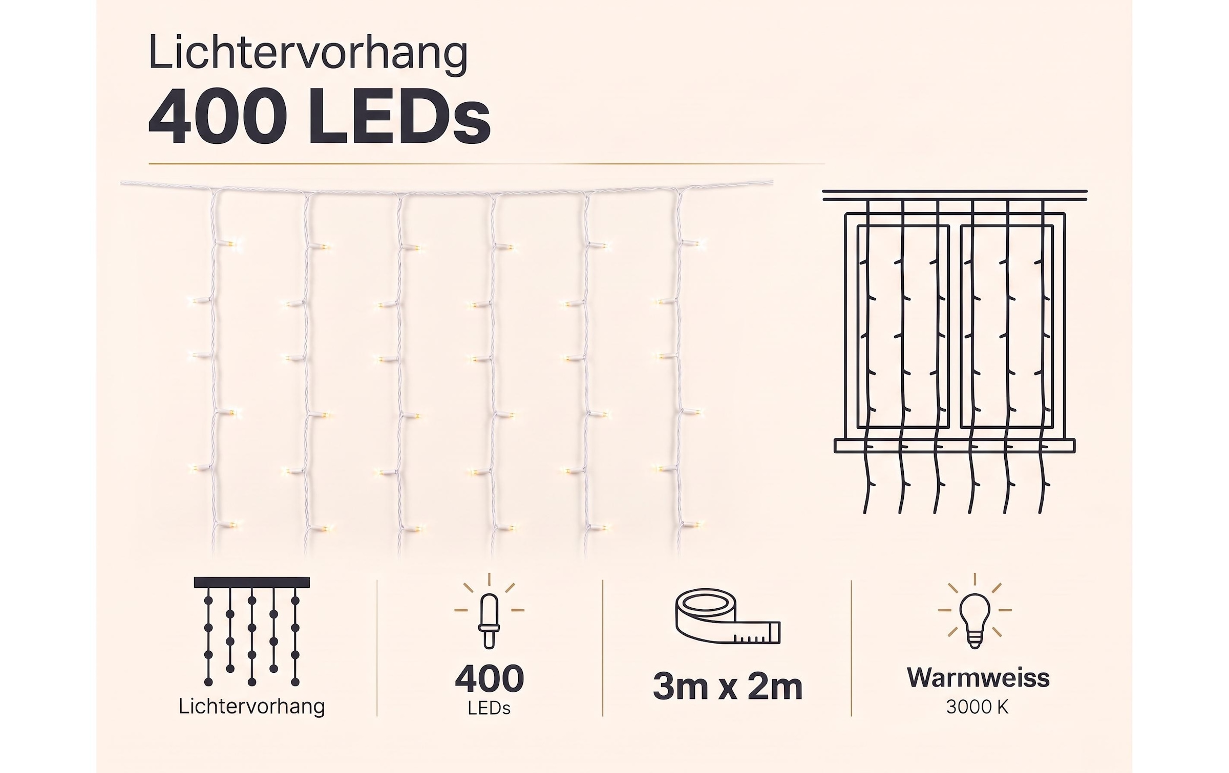 Cocon Guirlande lumineuse »Lichtervorhang, 400 LEDs Warmweiss, 3 m«