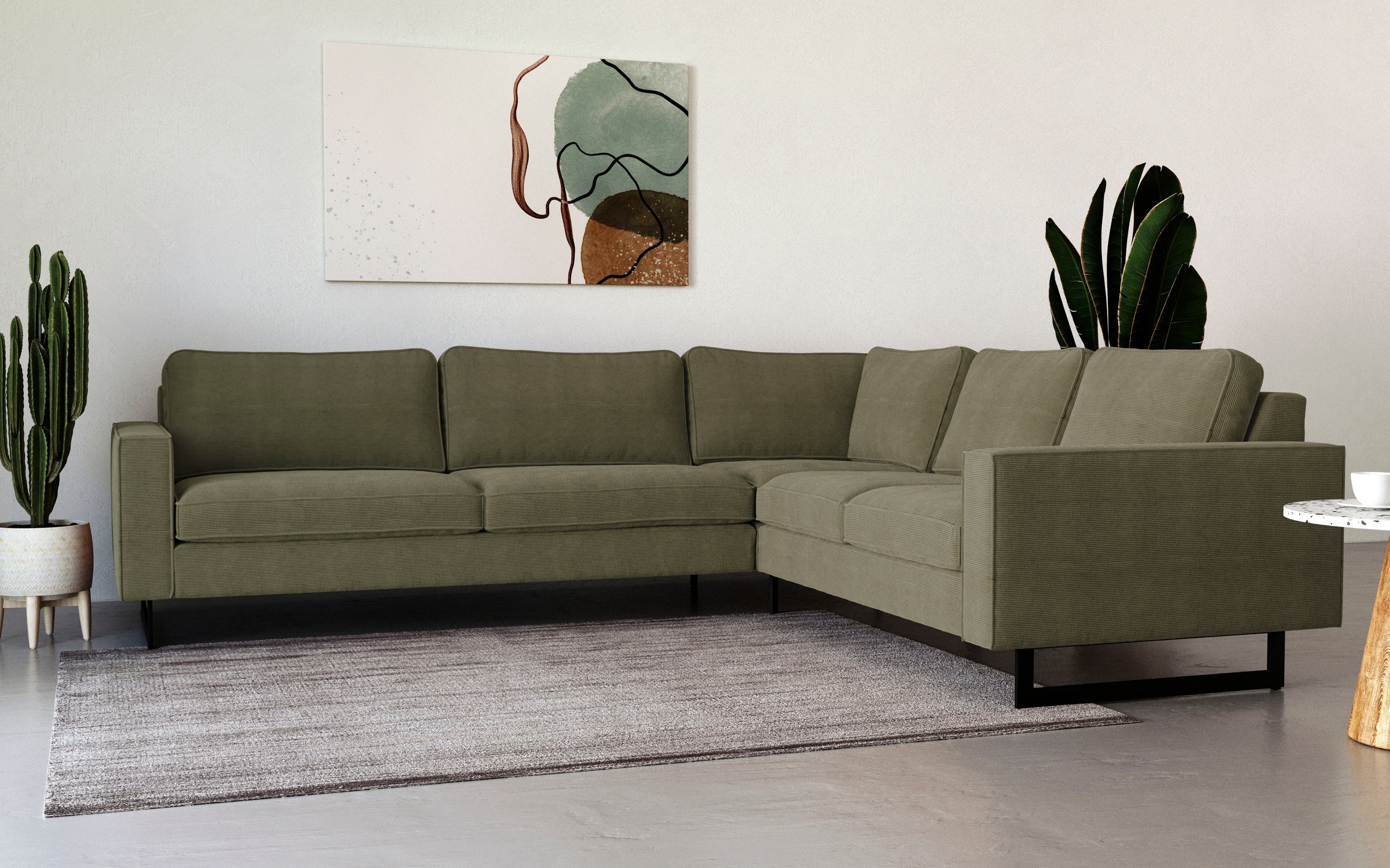 Home affaire Canapé d'angle »Pinto, XXL, 250/290 cm, langer Schenkel, Ottomane« Cord, Chenille, Lederoptik, mit Keder, Metallfüsse, Wellenunterfederung