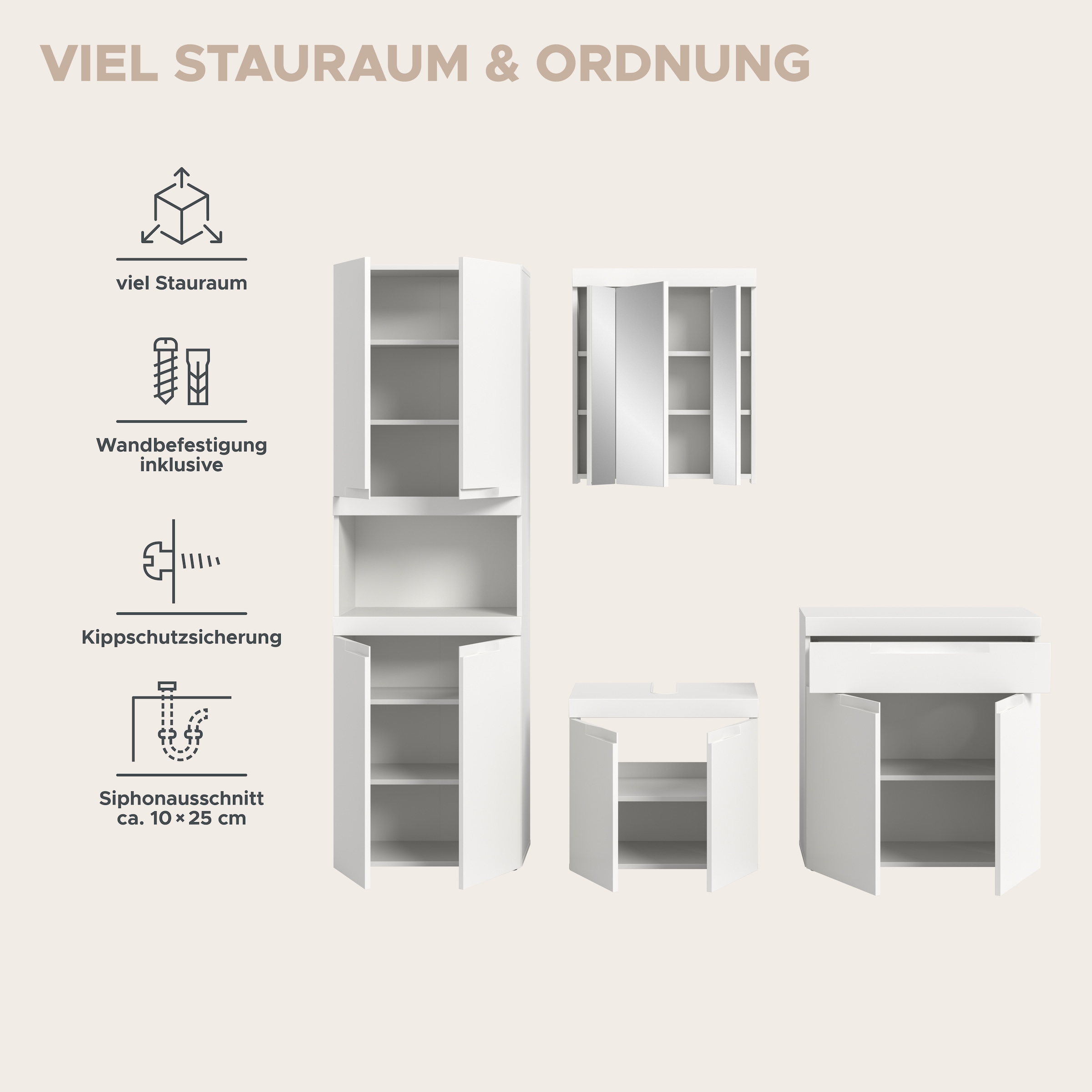 GOODproduct Badmöbel-Set »MAOI, 4-teilige Badkombination, hochwertige MDF Front«