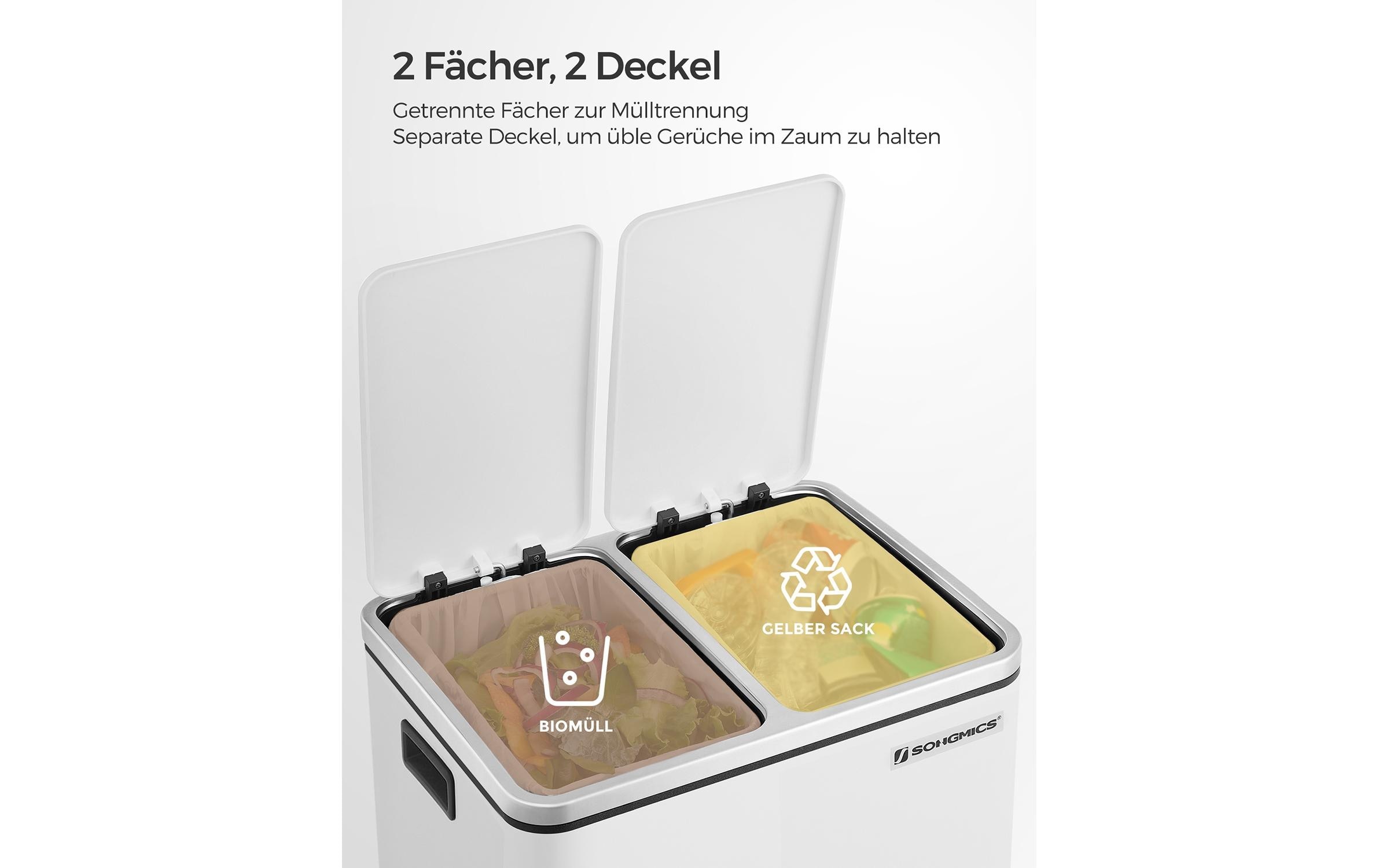 SONGMICS Mülleimer »mit Inneneimern und Griffen 2 x 15 l« Treteimer mit Geruchs- und Weichverschluss