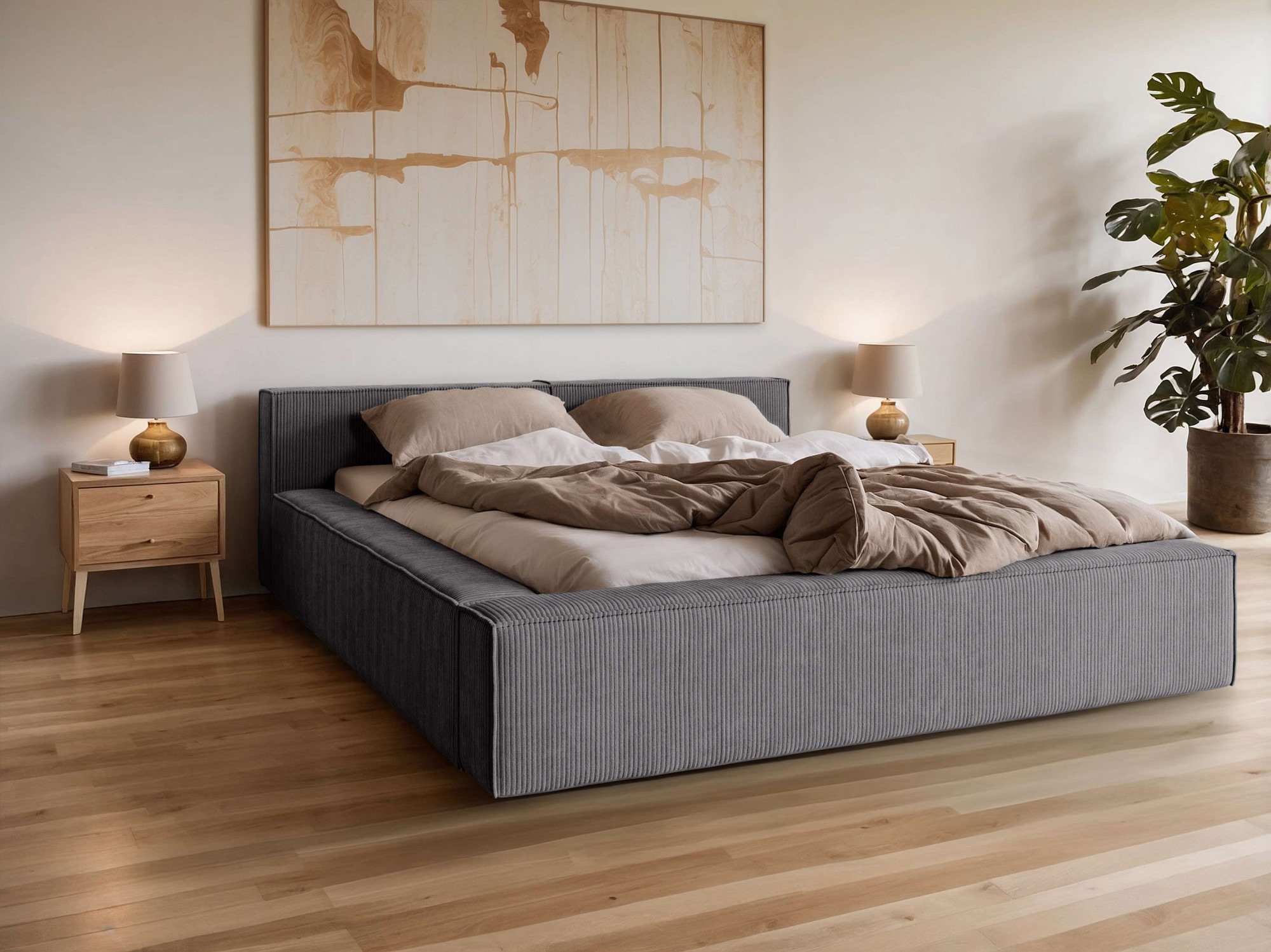 Home affaire Lit rembourré »LAUREDA Bettgestell mit Lattenrost, in 4 Breiten- 140, 160, 180, 200cm« avec tête de lit et coffre de lit, sans matelas