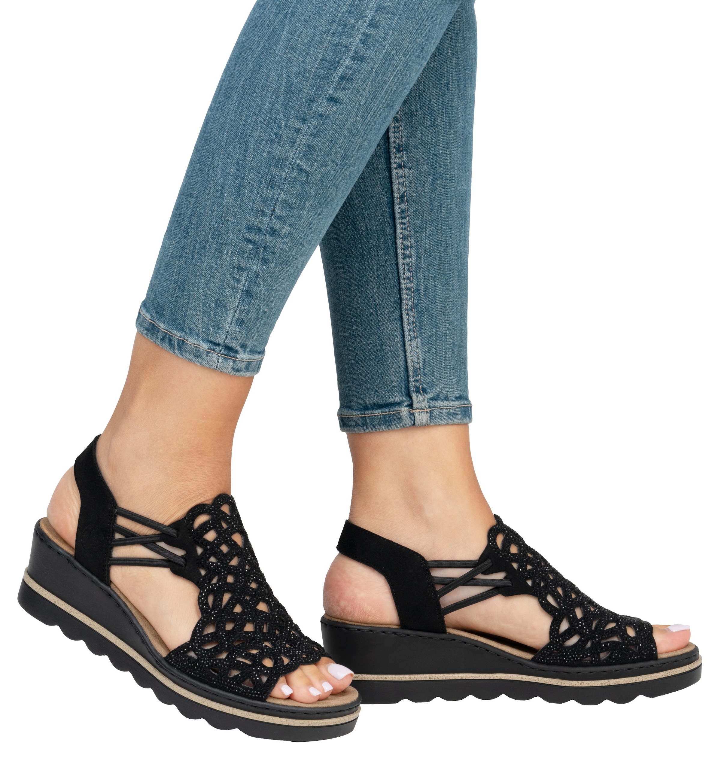 Rieker Sandales compensées  Chaussure d'été, sandale plateforme, chaussure à enfiler avec strass