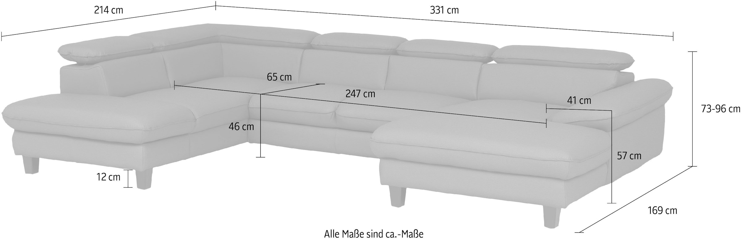 Home affaire Wohnlandschaft »Pilot U-Form« mit Kopfteilverstellung, wahlweise mit Bettfunktion & Bettkasten