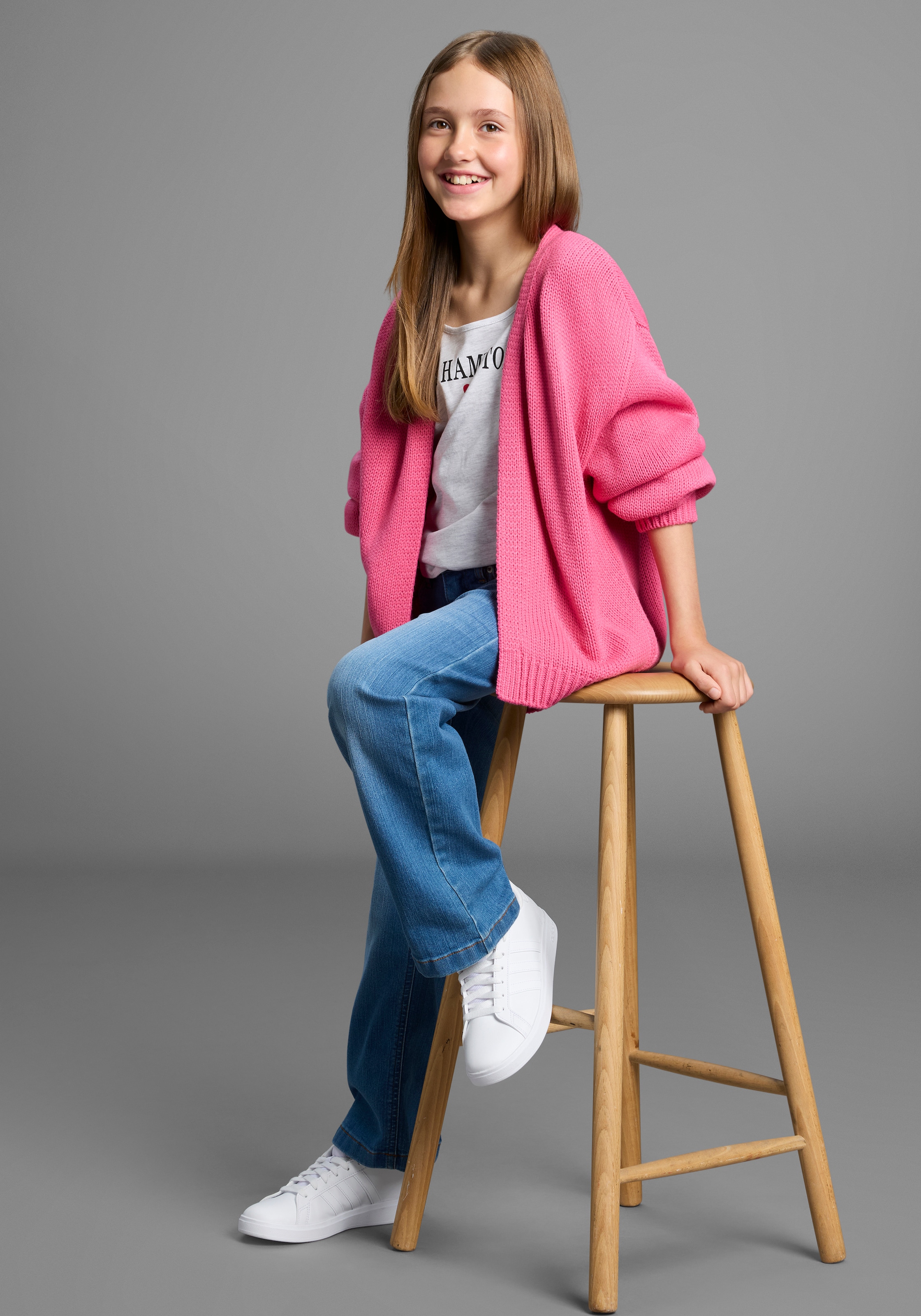 Bruno Banani Strickjacke »Cardigan, Strickjacke in offener weiter Form«, NEU: BRUNO BANANI für TEENS! Lockerer, weicher Strick
