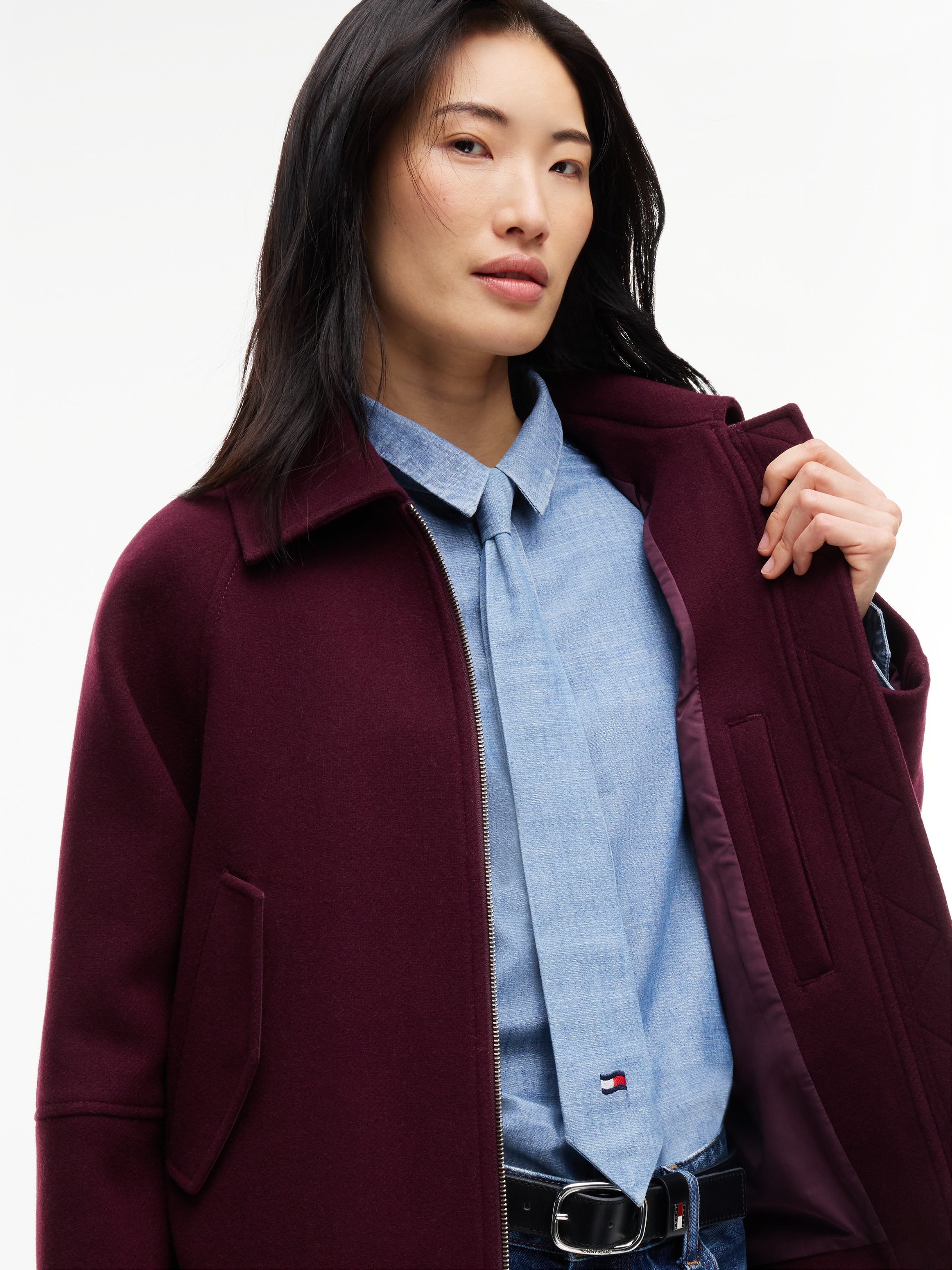 Tommy Jeans Veste courte »TJW ZIP THRU WOOL JACKET« mélange de matériaux, avec laine