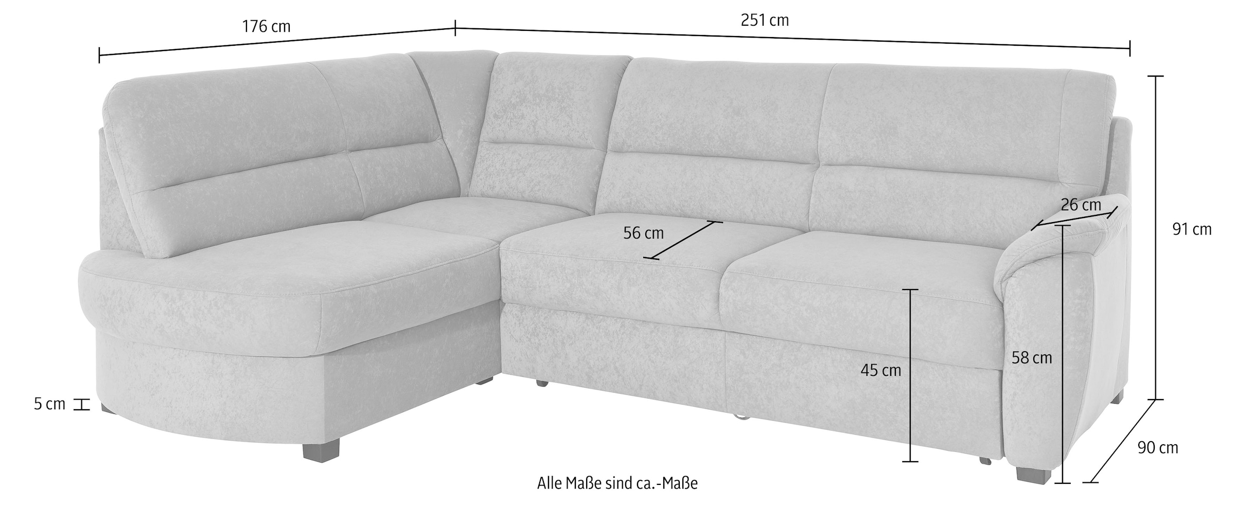 sit&more Ecksofa »Pandora L-Form« wahlweise mit Bettfunktion und Bettkasten