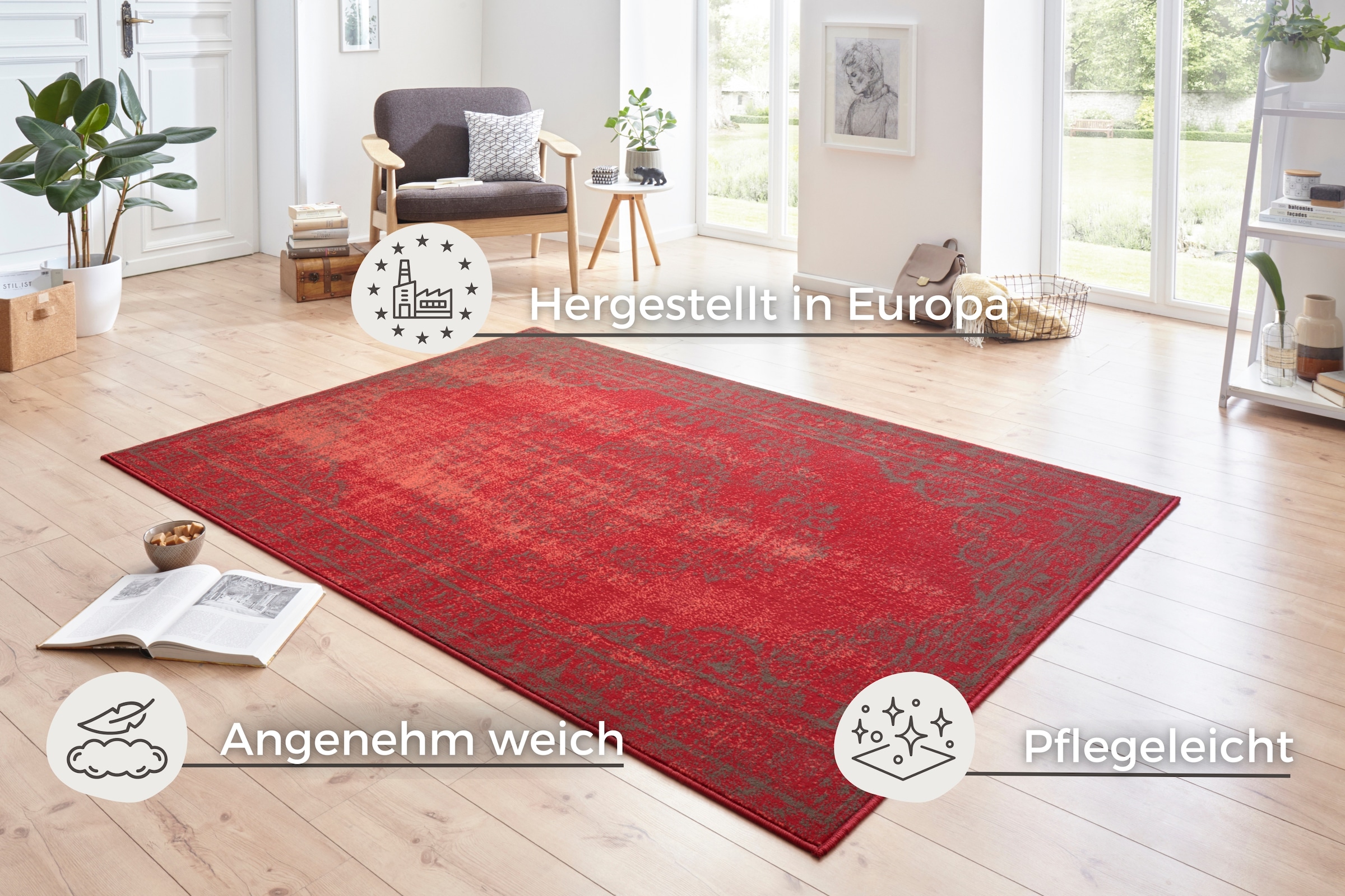 HANSE Home Tapis »Plume« Rectangulaire 9 mm Höhe Kurzflor, Used-Look, Teppich, Vintage, Esszimmer, Wohnzimmer, Flur