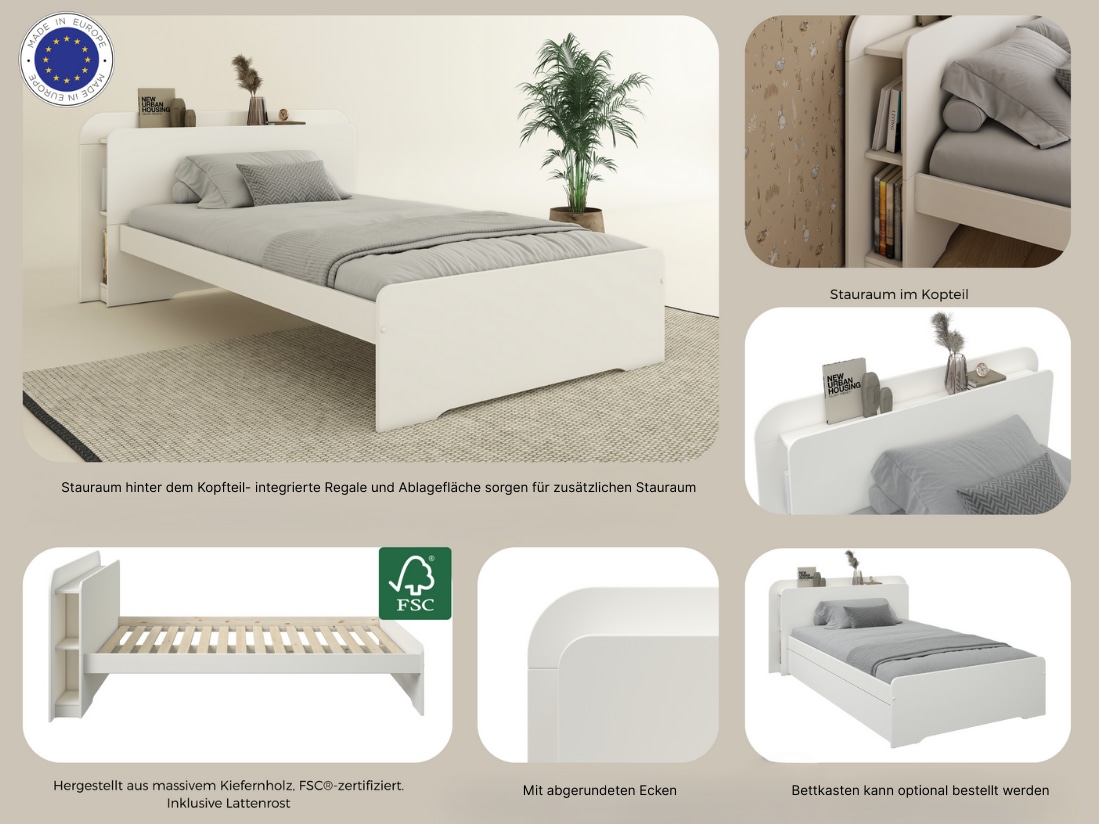 GOODproduct Lit »Ismund, Stauraum im Kofteil, Stauraumbett« inklusive Lattenrost, teilmassiv, Bettkasten optional