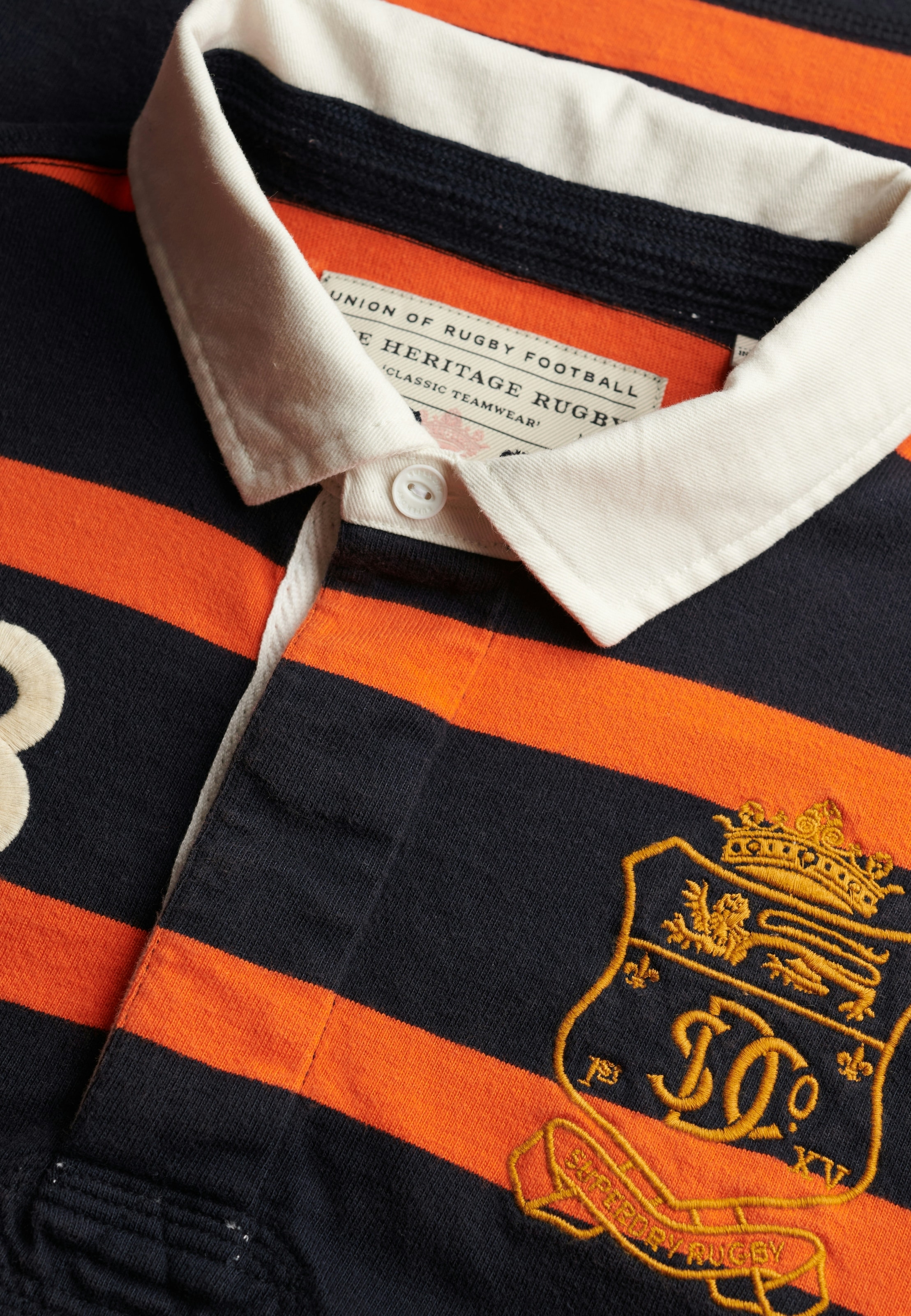 Superdry T-shirt à manches longues »DOUBLE EMBLEM STRIPE RUGBY« en coton et jersey simple, coupe décontractée, aspect rayé