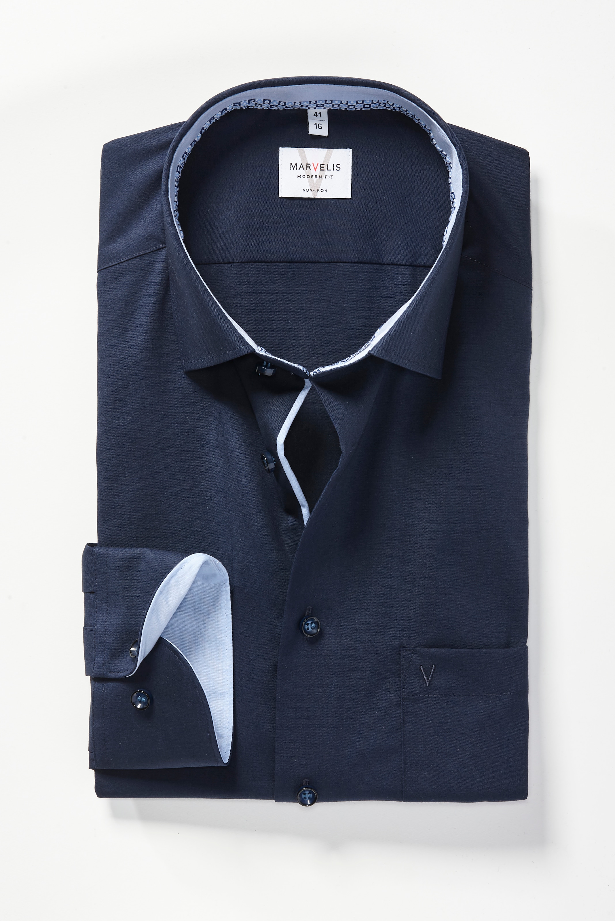 MARVELIS Langarmhemd Businesshemd, New-Kentkragen, Modern Fit