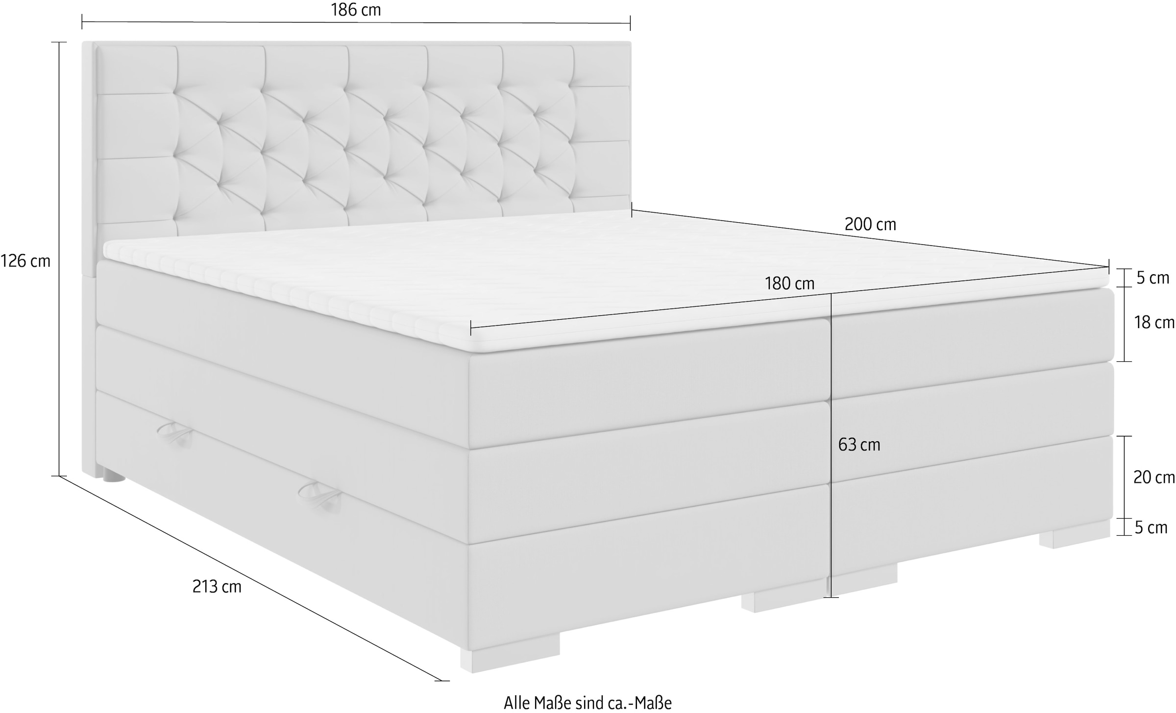 FORTE Lit boxspring »Lanciano« matelas à ressorts ensachés 7 zones avec deux degrés de fermeté (H2/H3),  disponible en largeurs 140 cm, 160 cm & 180 cm
