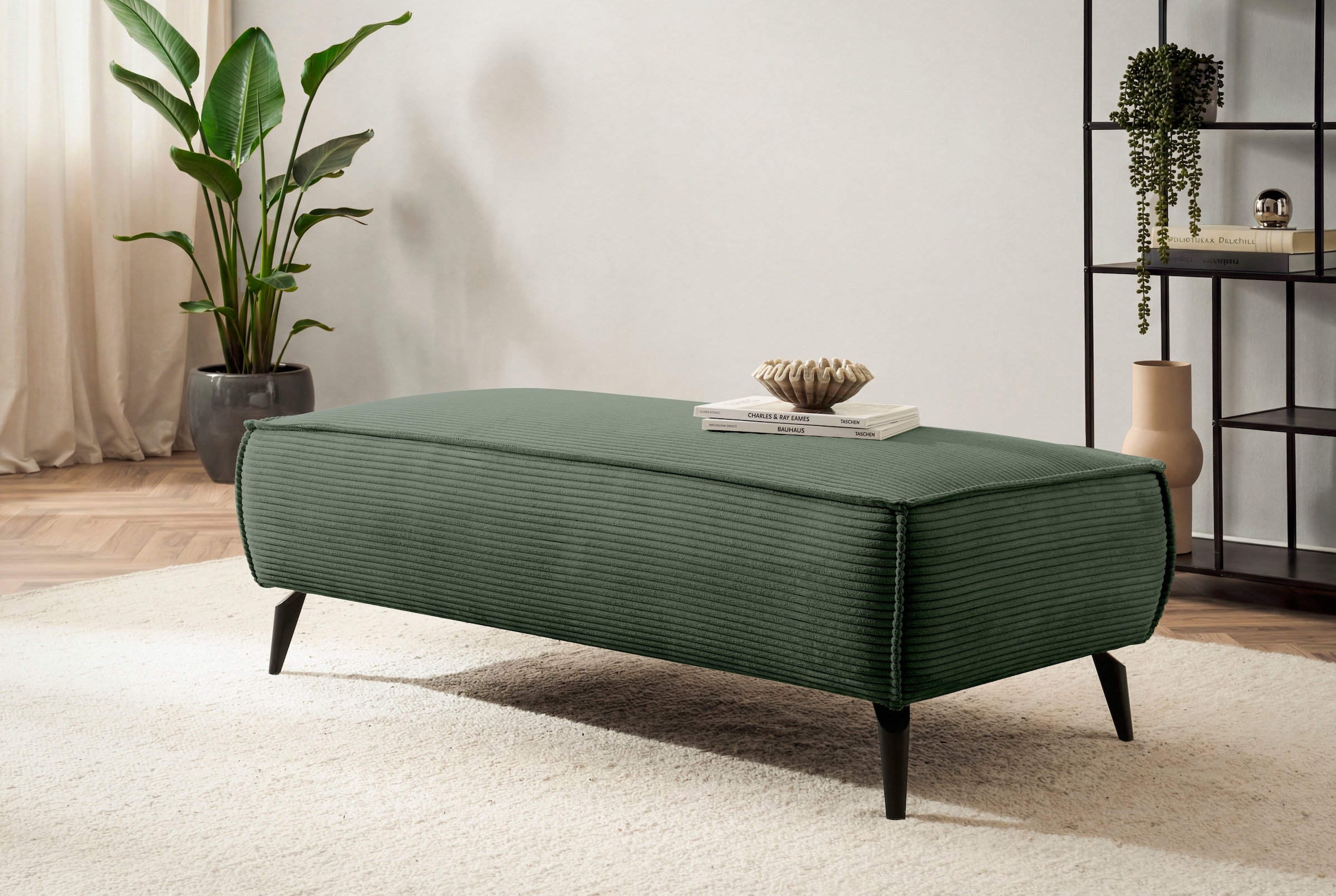 Home affaire Wohnlandschaft »mit Hocker, TVINNU, moderne U-Form in Cord oder Leinenoptik« Recamiere rechts/links, stellbar zum Schlafsofa (Krokodilverbinder)