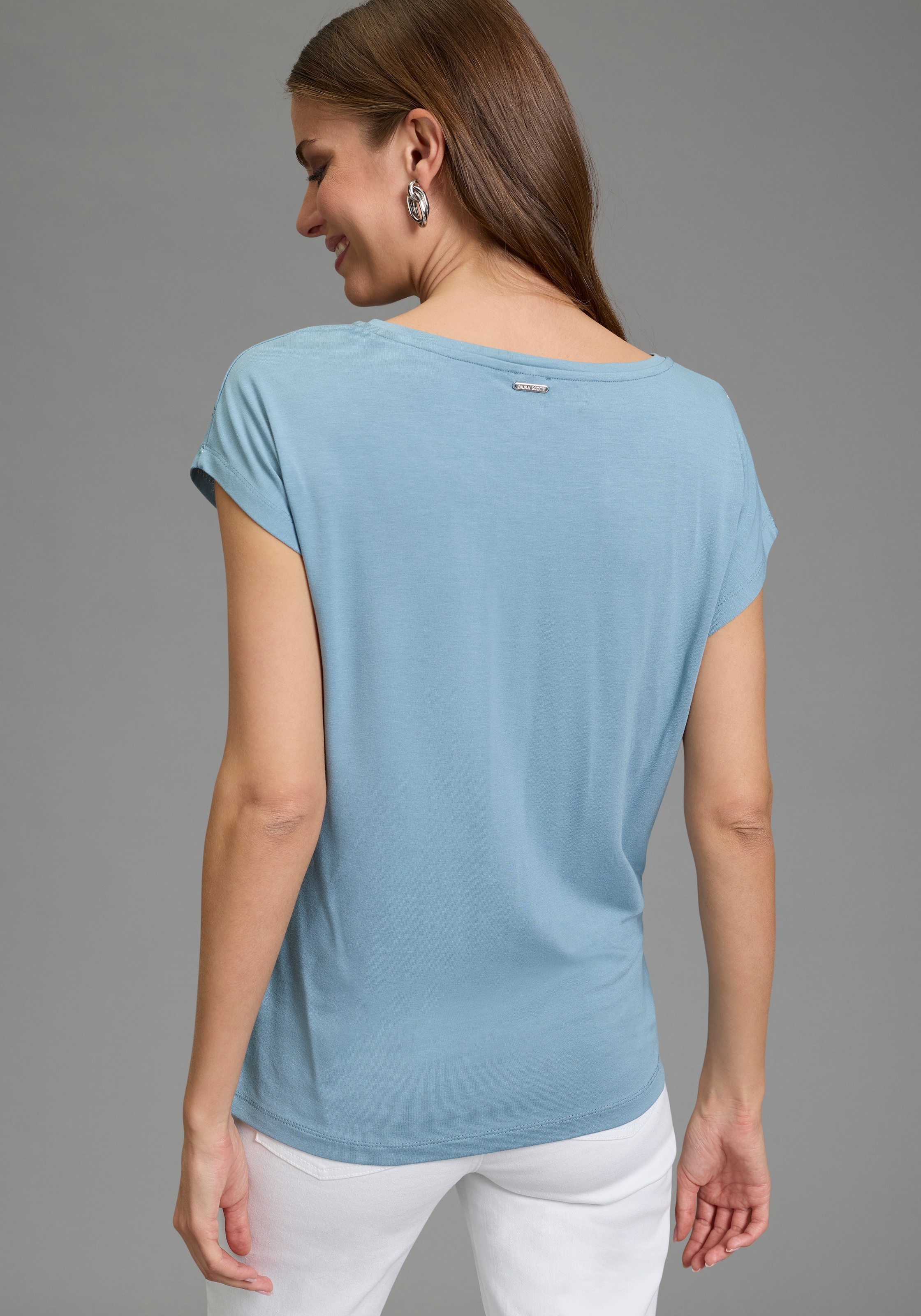 Laura Scott Shirt à col rond figurumschmeichelnde Passform, aus elastischem Single Jersey