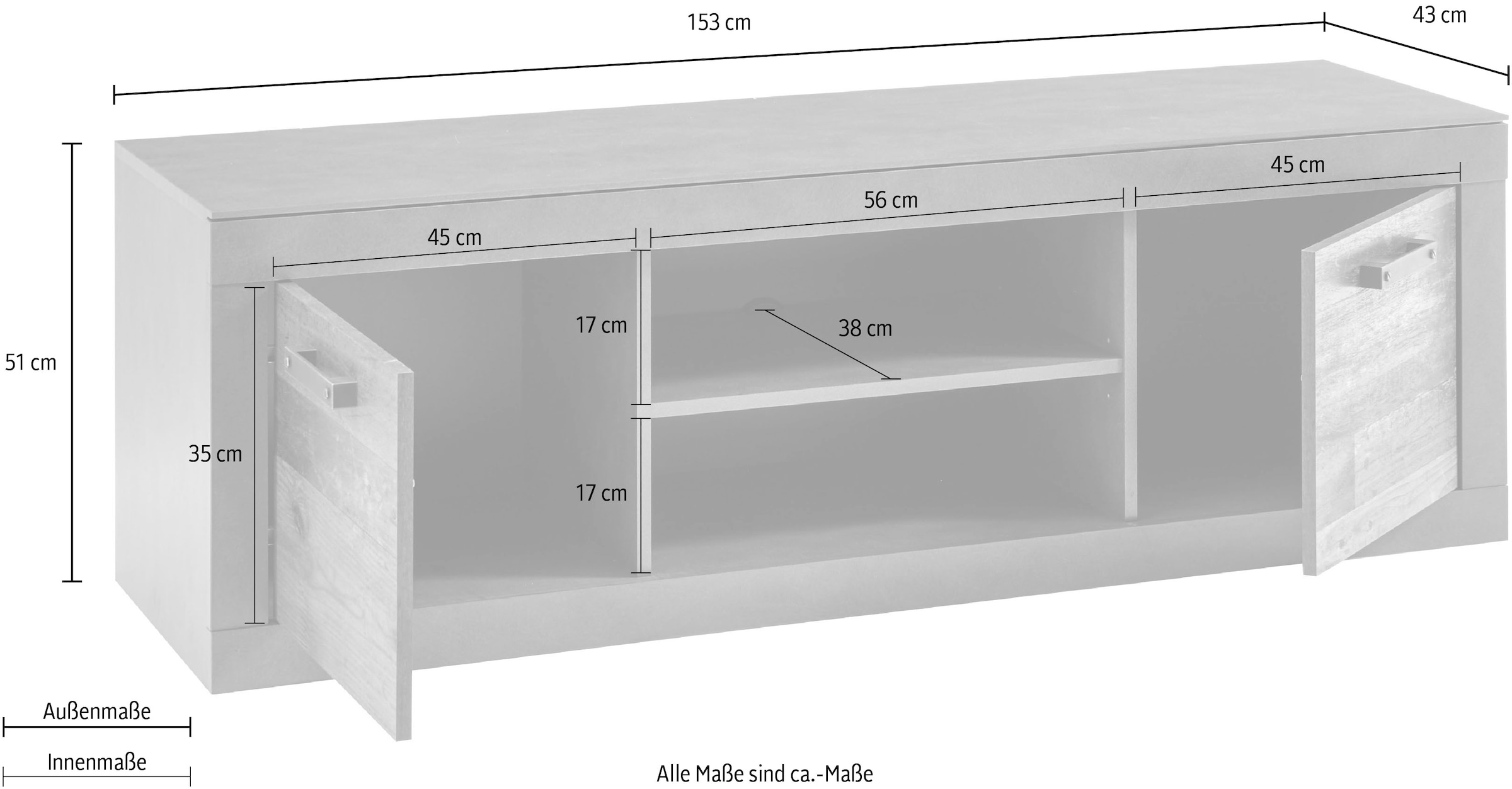 Home affaire Lowboard »BROOKLYN« Breite ca. 153 cm