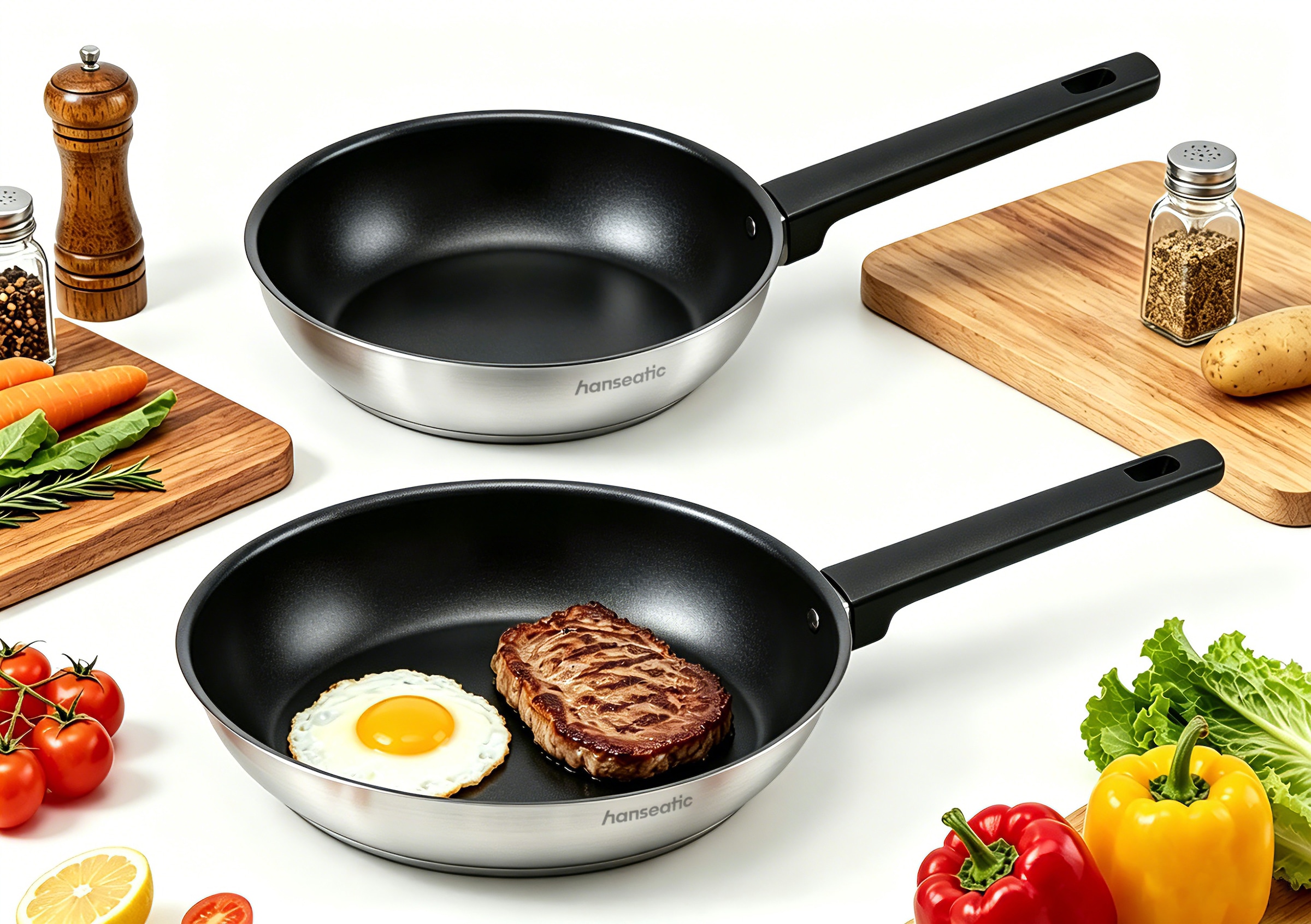 Hanseatic Pfannen-Set »SMART« Edelstahl 18/10 Set, 1x Pfanne Ø 24 cm und 28 cm, 2 tlg. Pfannen mit Antihaftbeschichtung, für alle Herdarten, inkl. Induktion