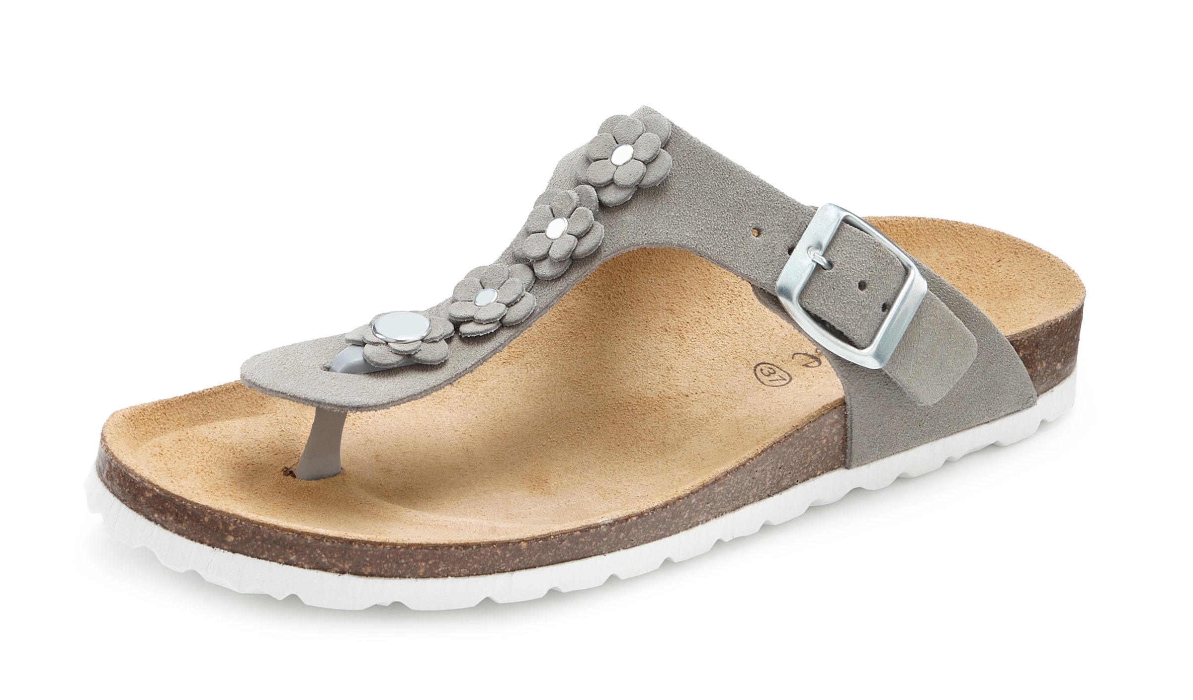 Vivance Pantolette »Mule, Sandale, offener Schuh, Sommerschuh,«  aus Leder mit Korkfussbett und Blüten-Applikation