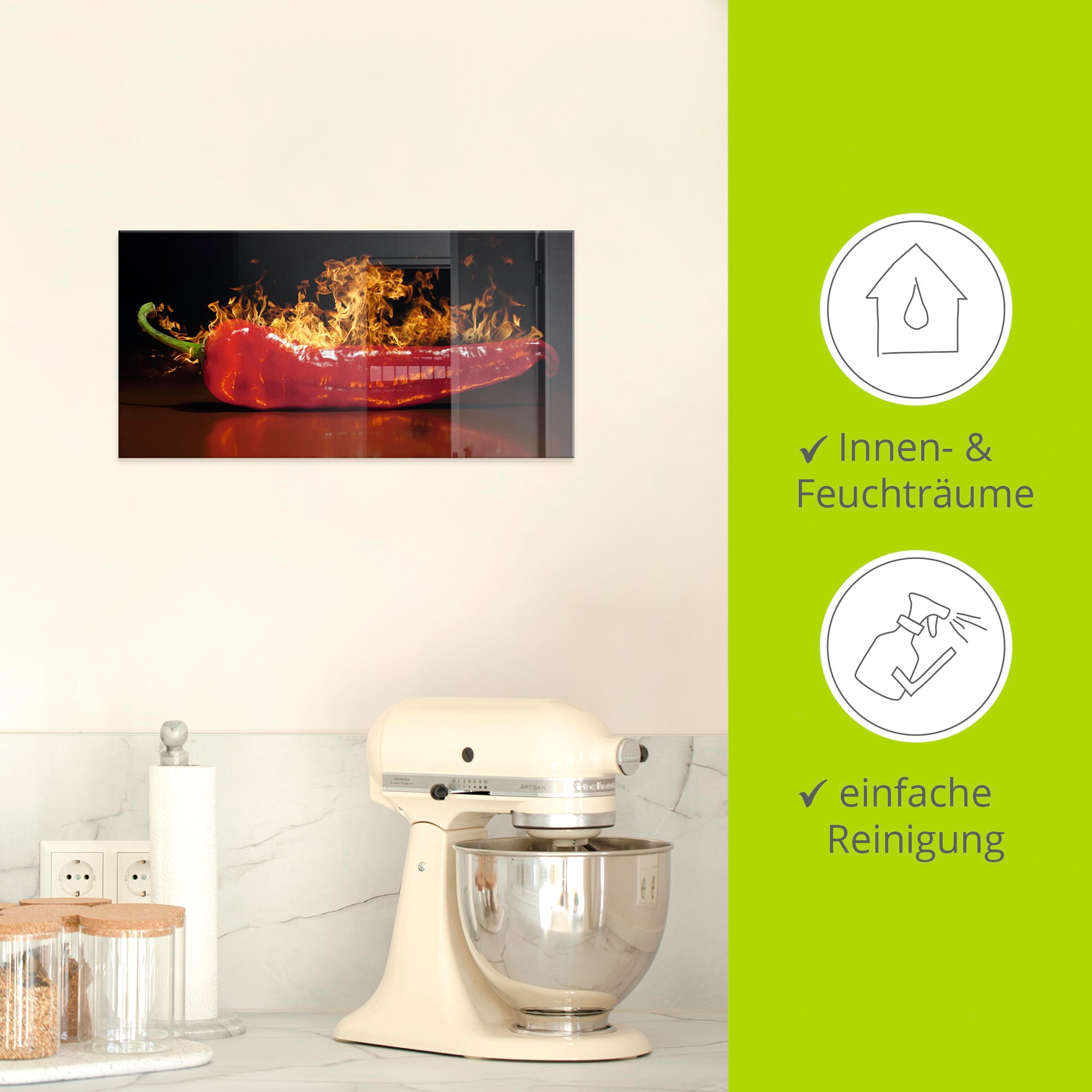 Artland Glasbild »Roter scharfer Chilipfeffer« Lebensmittel 1 Stk. tlg. in verschiedenen Grössen