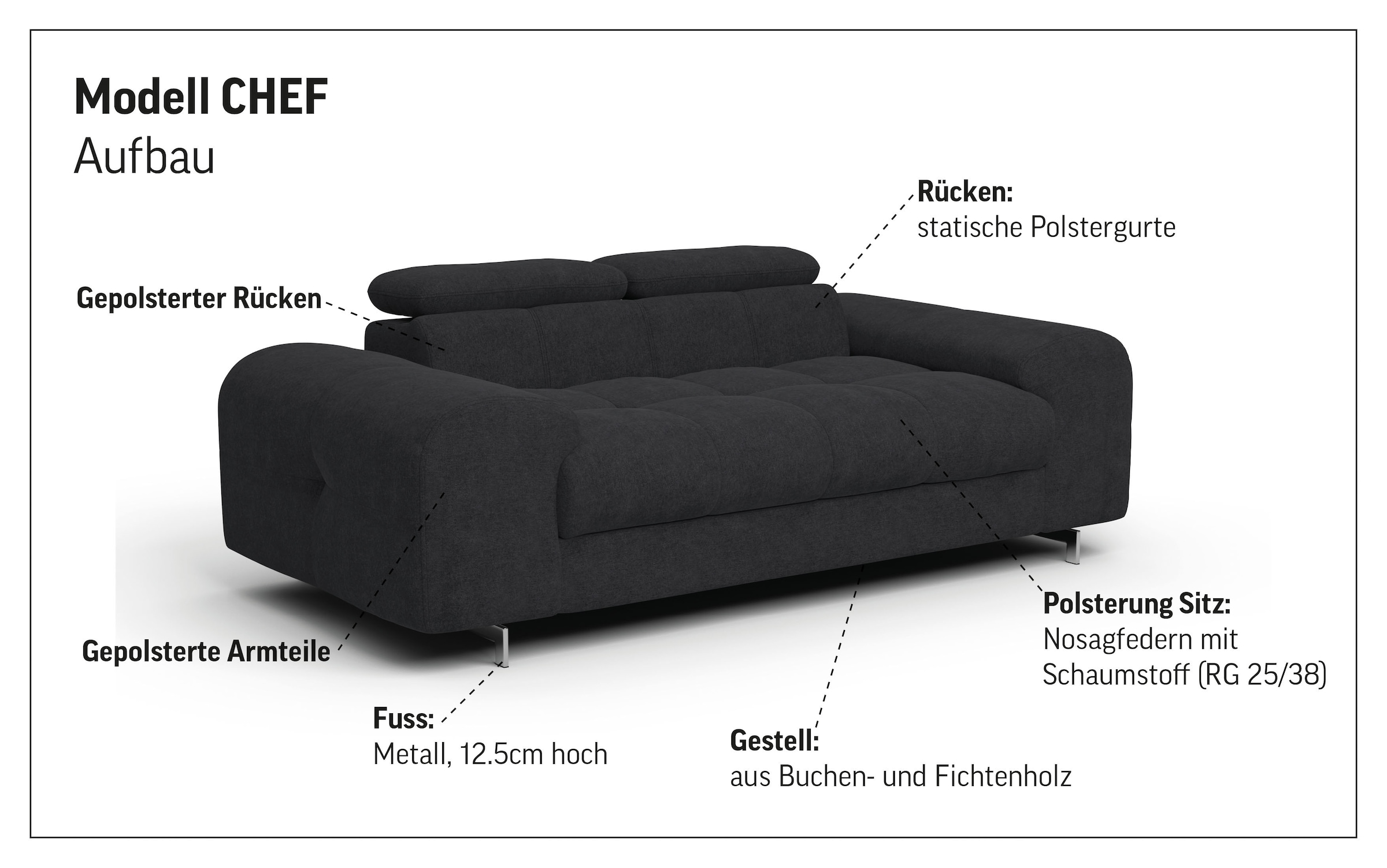 COTTA 2-places »Chef« Big-Sofa mit Kopfteilverstellung, edle Metallkufen