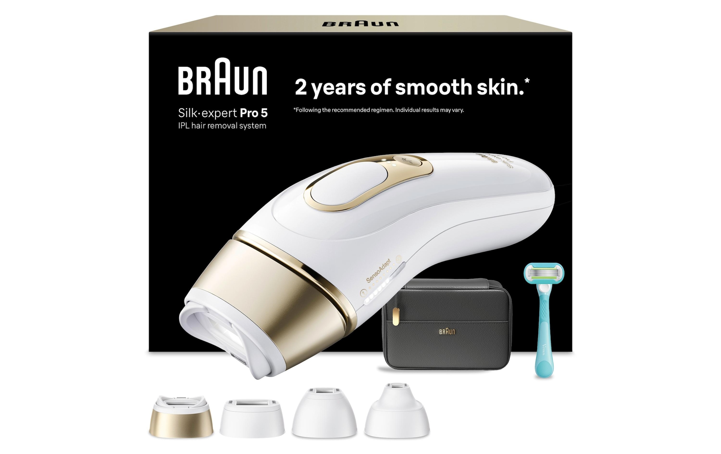 Braun Épilateur IPL »Silk-expert Pro IPL PL5431« 400.000 Lichtimpulse dauerhafte Haarreduktion, mit Tasche, Venus Rasierer, 4 Aufsätze