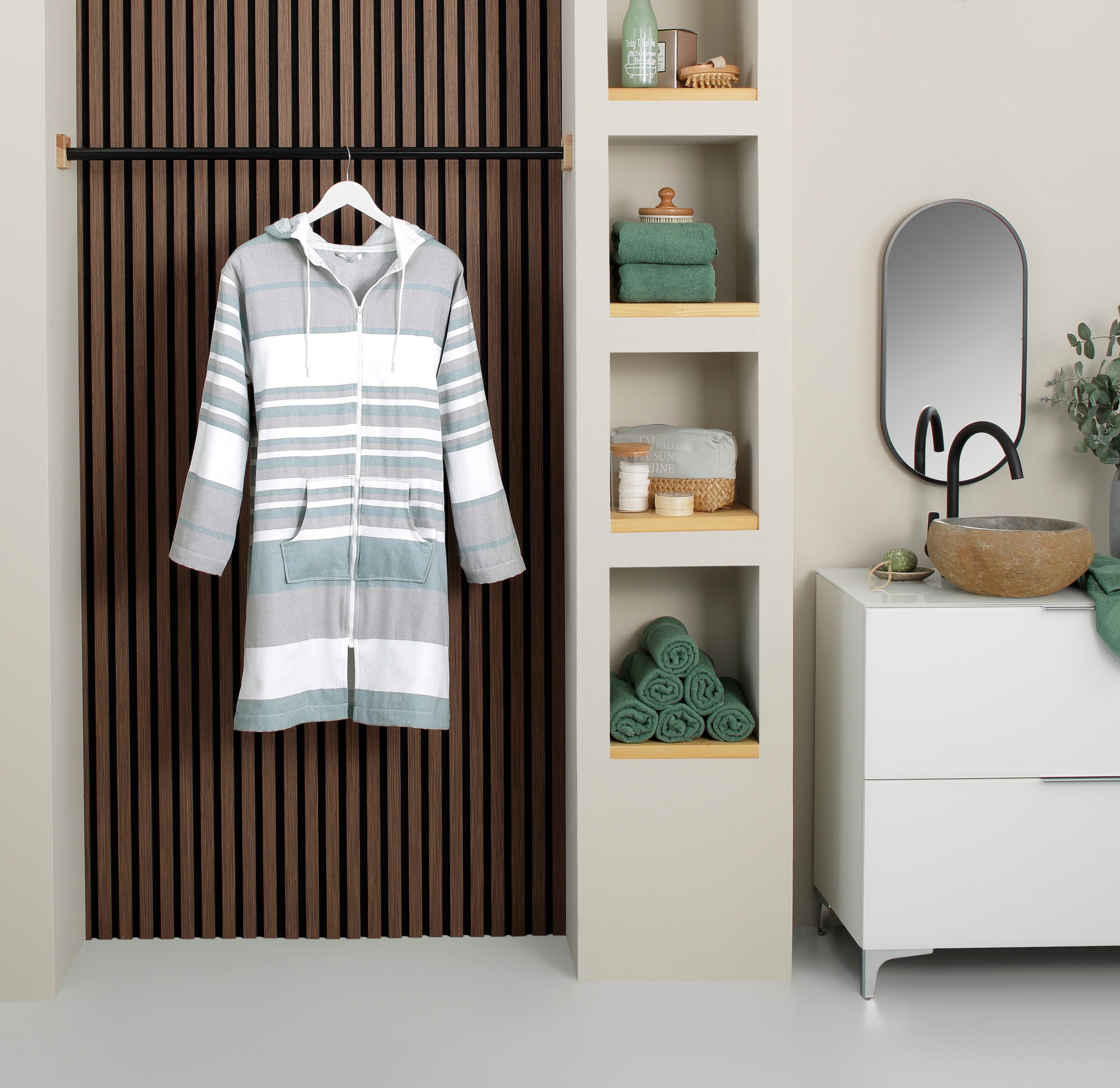 my home Bademantel »Melli, ideal für Sauna & Spa, Hotelbademantel, Morgenmantel« 1 Stk. tlg., Damenbademantel, Baumwolle, Polyester, gestreift