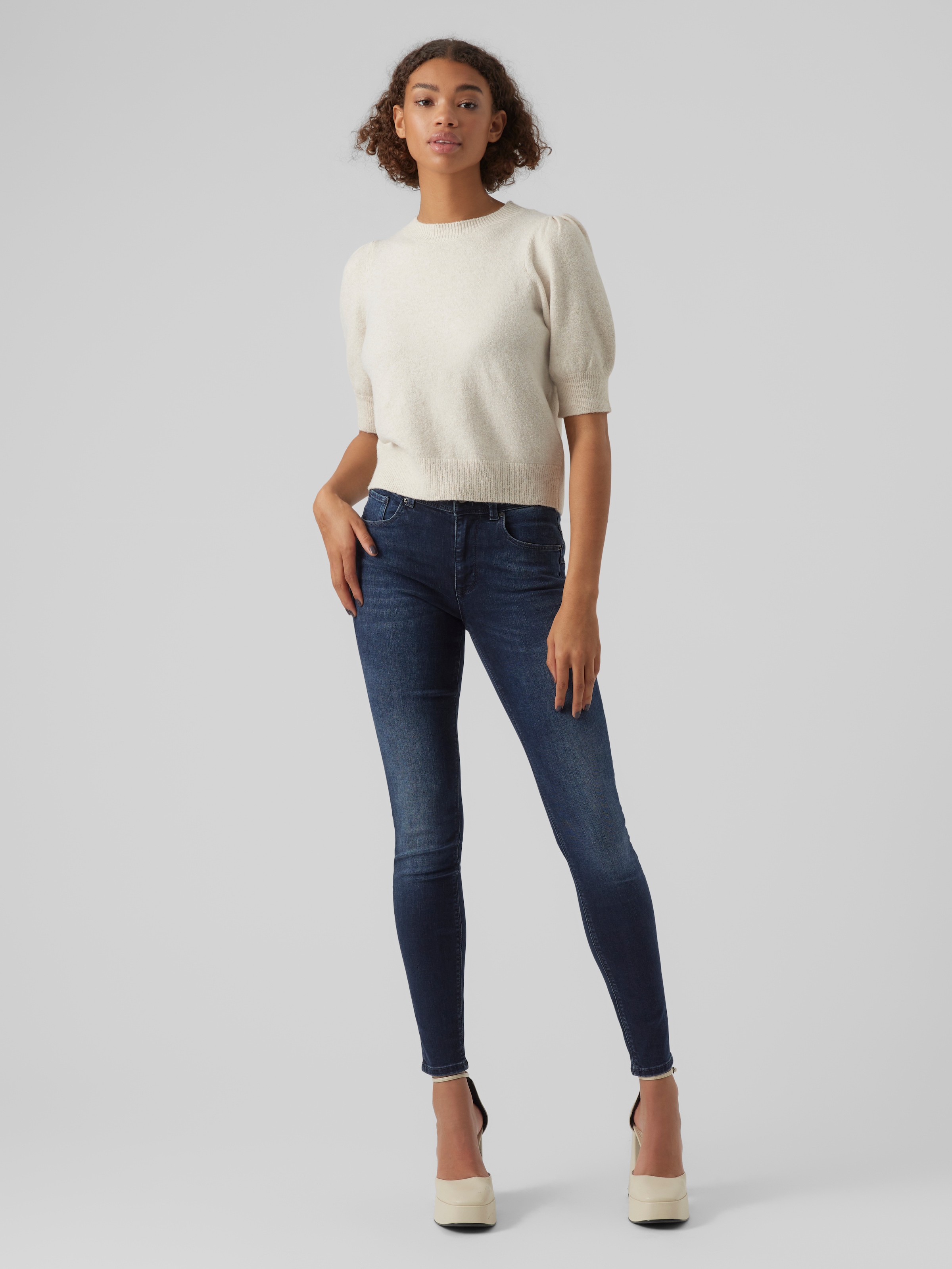 Vero Moda Pull à col rond »VMDOFFY 2/4 O-NECK PULLOVER GA NOOS«, mit kurzen Puffärmeln
