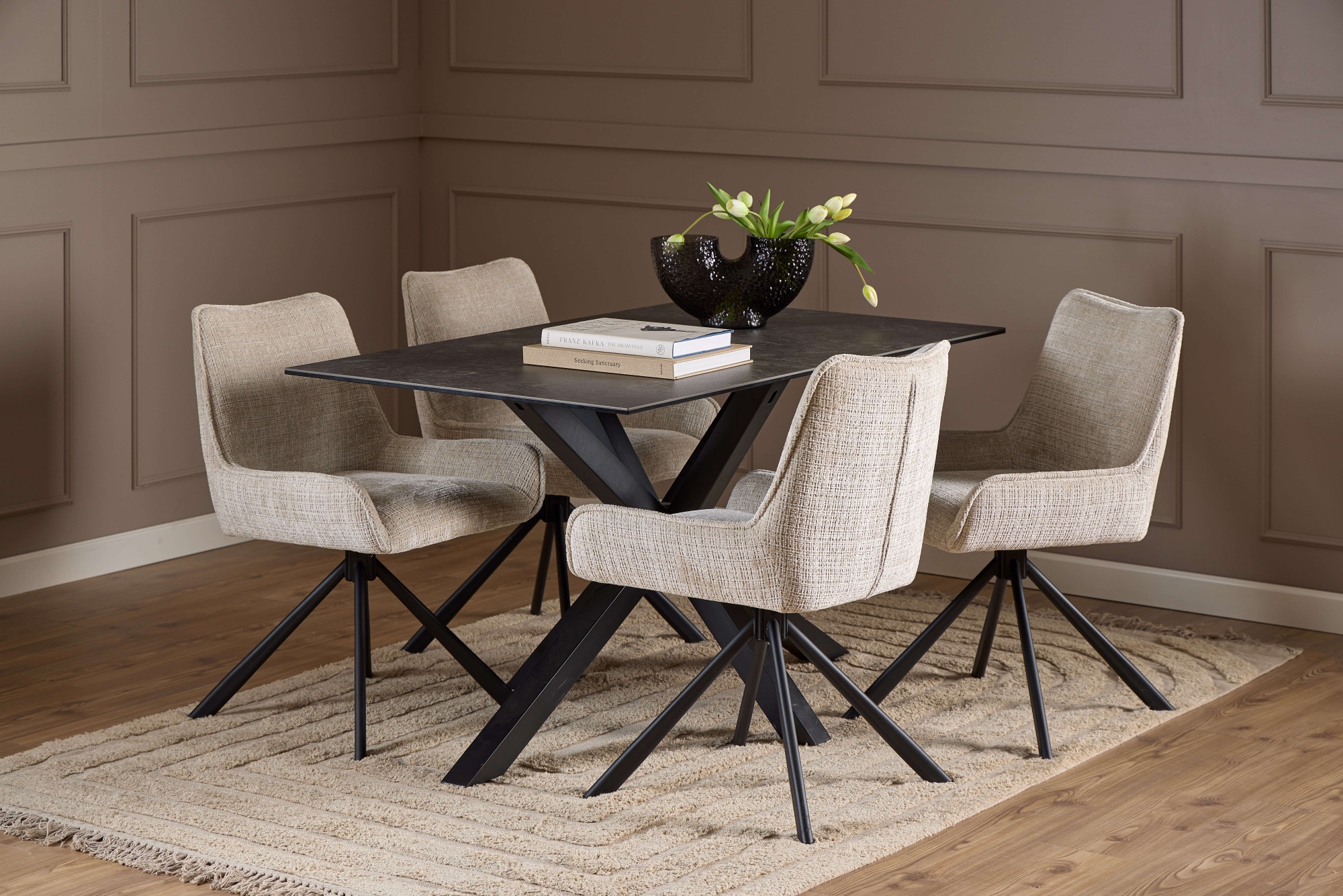 ACTONA GROUP Chaise de salle à manger »Eddie« (Ensemble) Chaise de salle à manger, jute beige, piètement 4 étoiles, avec fonction pivotante, 2 pcs