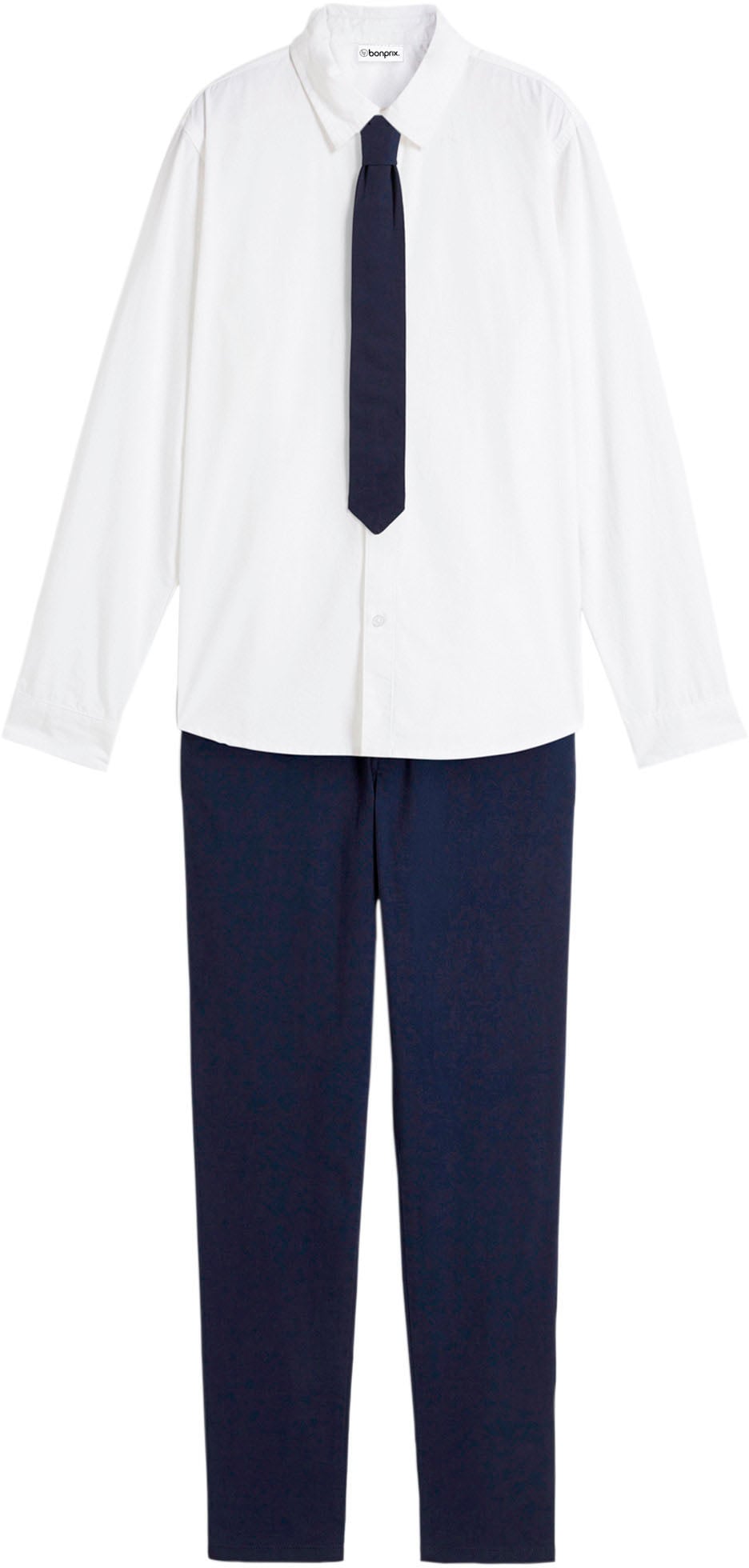 bonprix Chemise à manches longues Set,  3-teiliges Set, Hemd unifarben mit Kentkragen, Hose und Krawatte