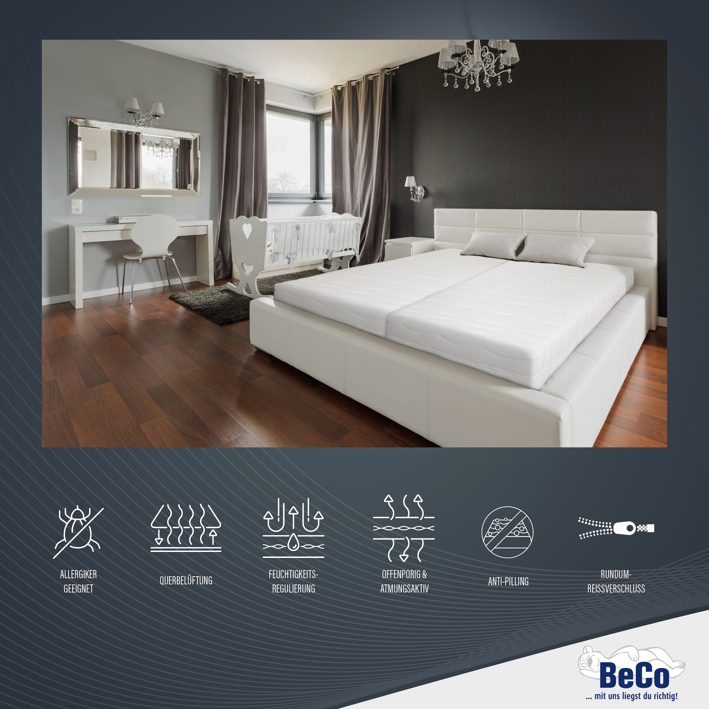 Beco Matelas mousse confort »2 Dreams, Wendematratze mit 2 unterschiedlich festen Liegeseiten« 21 cm hoch Raumgewicht: 35 kg/m³ 1 cuis tlg. matelas en 90x200 cm et autres tailles, avec inserts en mousse gel