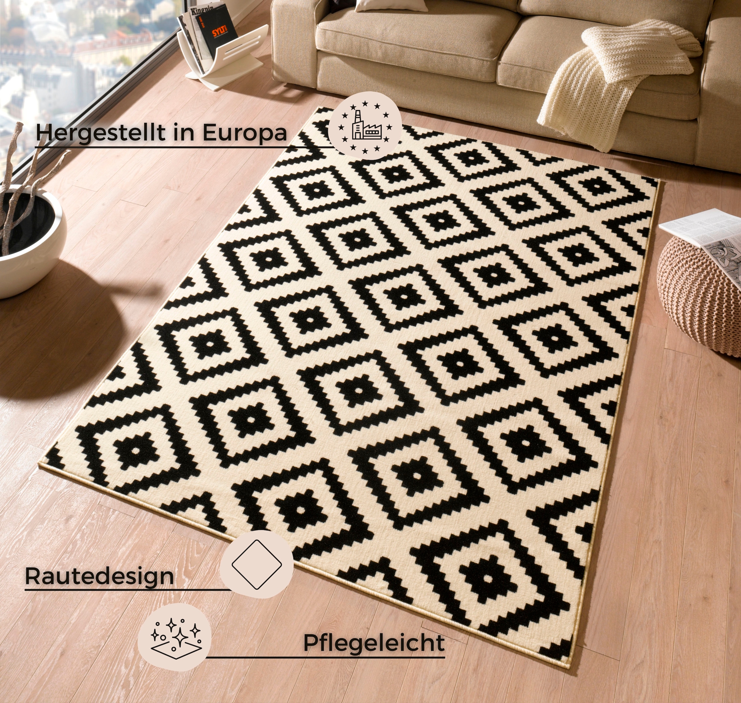 HANSE Home Tapis »Raute« Rectangulaire 9 mm Höhe Läufer, Kurzflor, Skandi, Raute, Wohnzimmer, Schlafzimmer, Flur