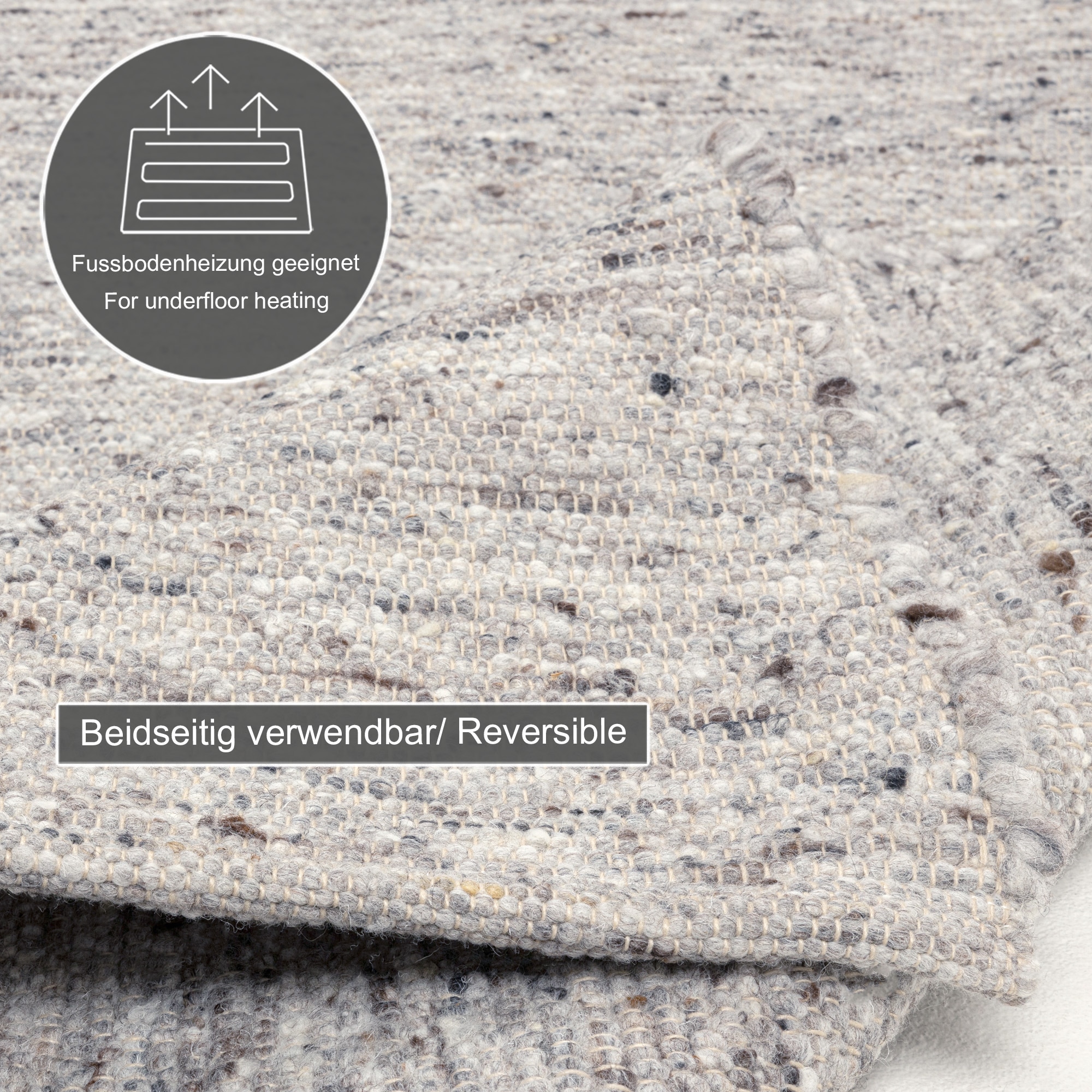 THEKO Tapis en laine »Alm-Glück, Handwebteppich« Rectangulaire 12 mm Höhe laine vierge pure, chinée, tissé à la main, tapis réversible, aussi comme coureur